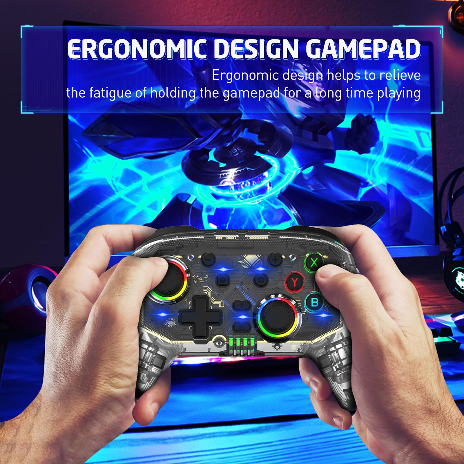 Wireless Transparent Game Controller for PC, PS3, PS4, PS5, Switch, Xbox, iPad, iPhone & Android - Dual Shock Joystick with Turbo, Back Buttons, 6-Axis Motion & Vibration | Perfect for Cloud Gaming, Streaming & Competitive Play