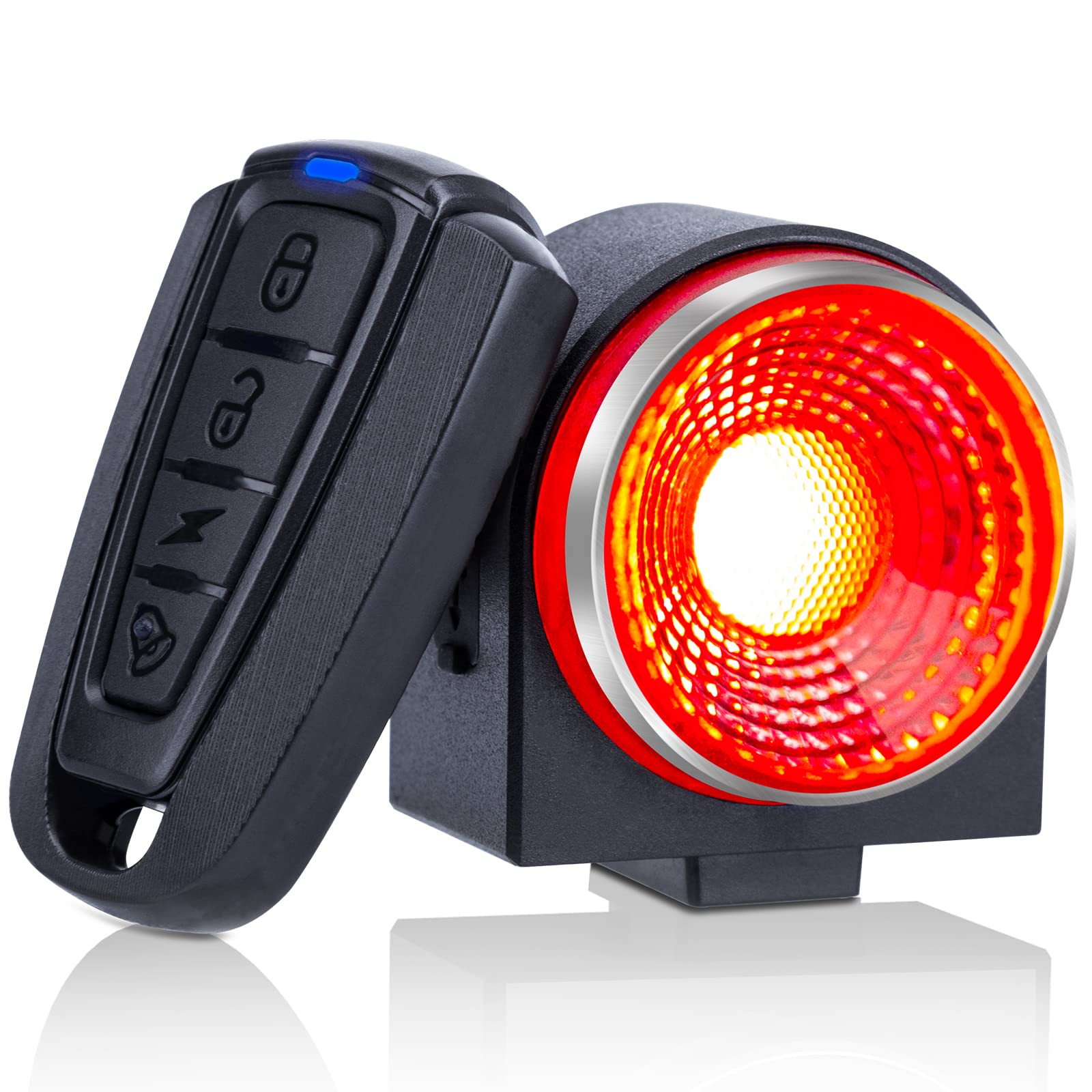 ONVIAN Rechargeable Bike Bell & Alarm with Wireless Remote - Motion Sensor Bike Horn for E-Bike, Motorcycle, Bicycle, Scooter - Adjustable Volume for Safety & Security - Perfect for Urban Commuting, Night Riding & Theft Prevention