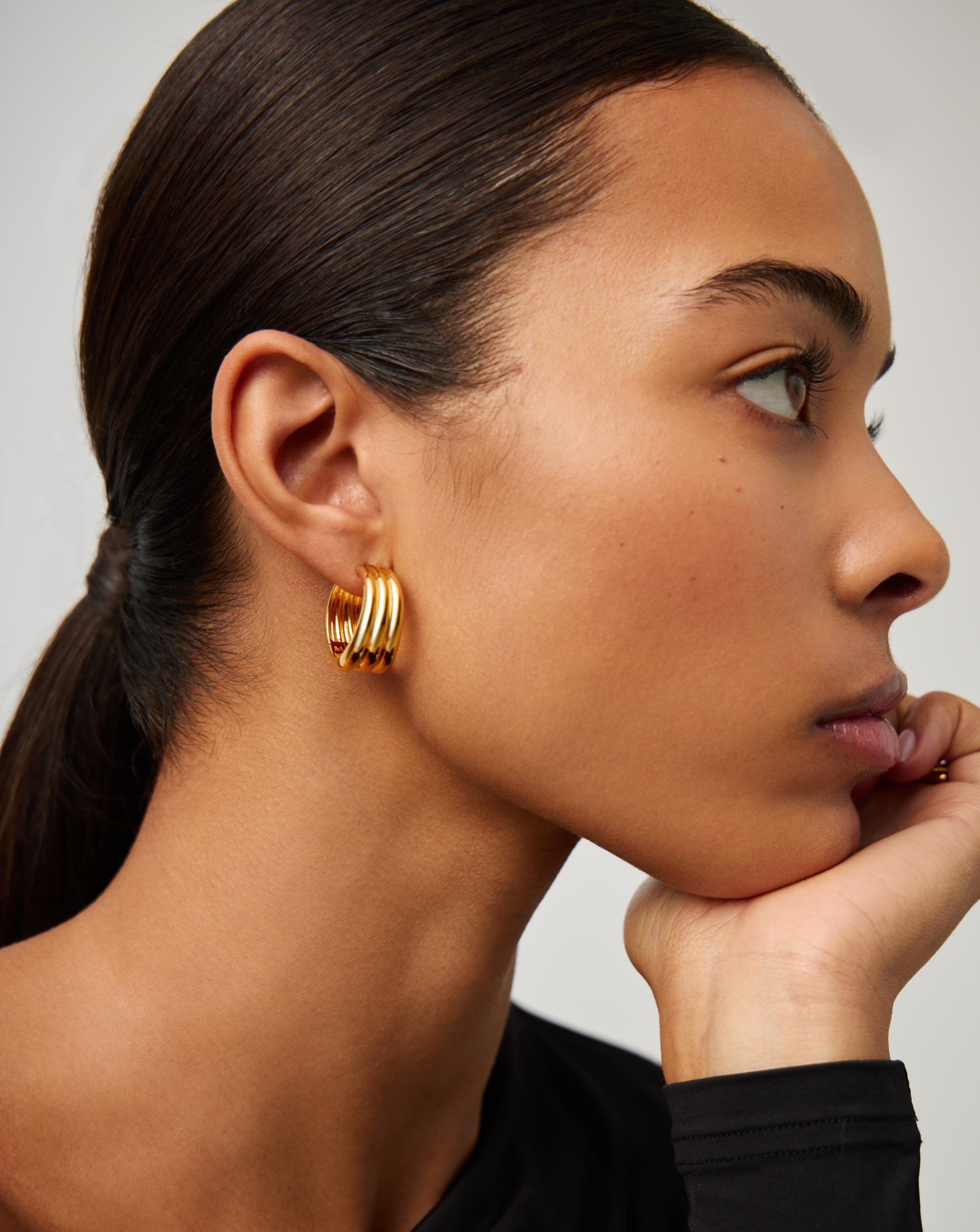 Savi Triple Ridge Medium Hoop Earrings - 18k Gold Plated Women's Jewelry for Everyday Wear & Special Occasions