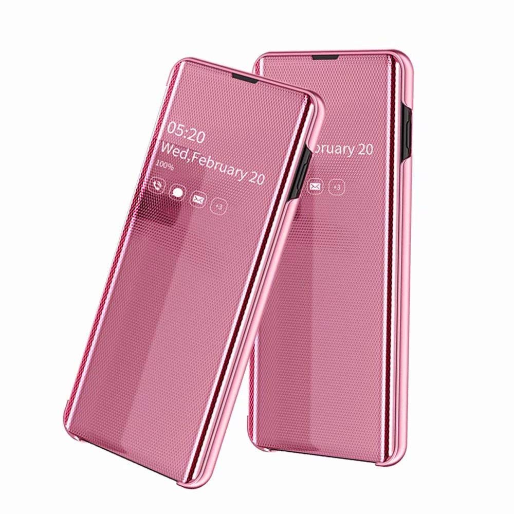 Samsung Galaxy S20 Plus Case - Transparent Mirror Flip Cover with Hard TPU Back, Anti-Slip & Dustproof Protective Phone Case (Pink) - Perfect for Work, Travel & Everyday Use