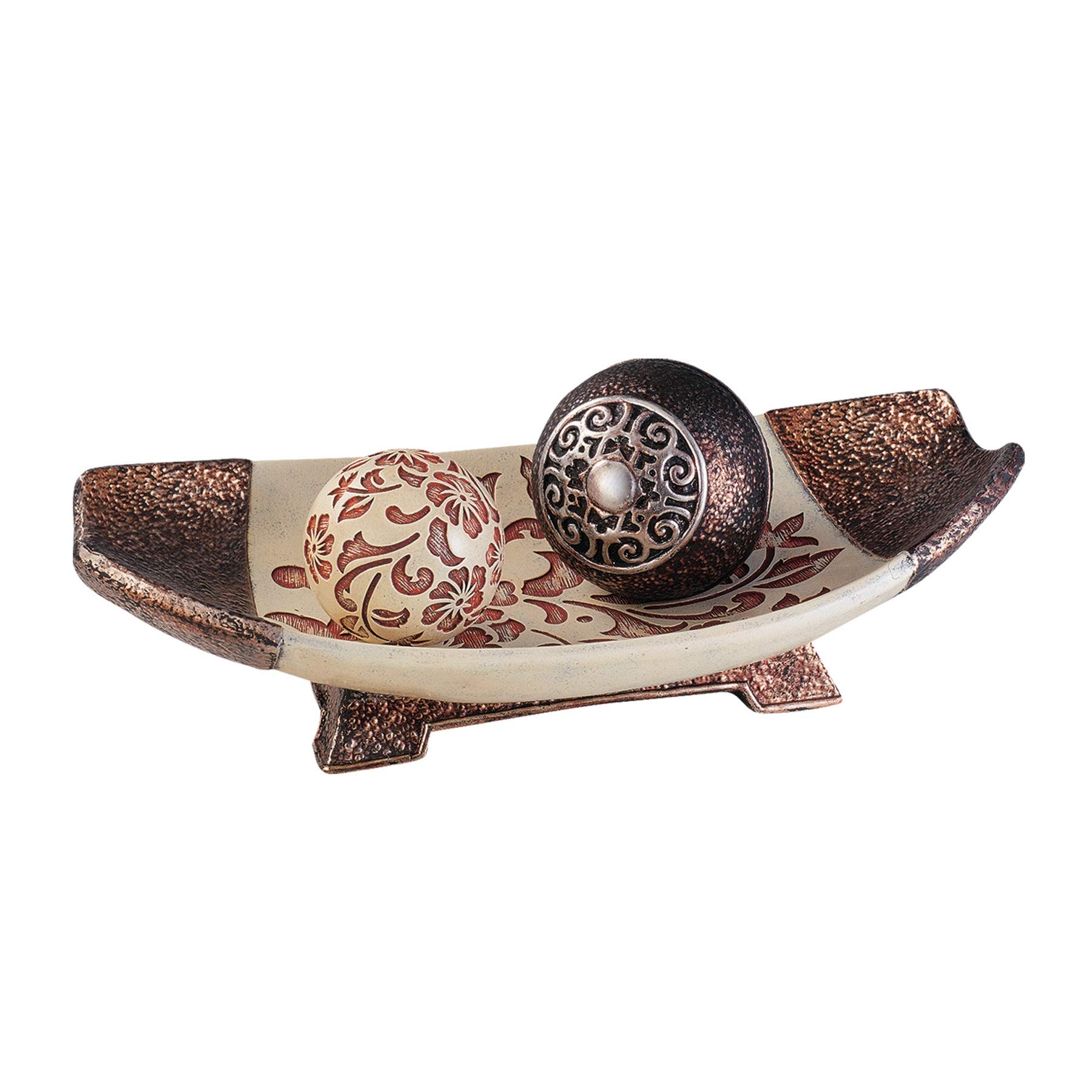 OK Lighting Floral Tray with Balls - Elegant Decorative Serving Tray for Home Decor, Dining, and Party Use