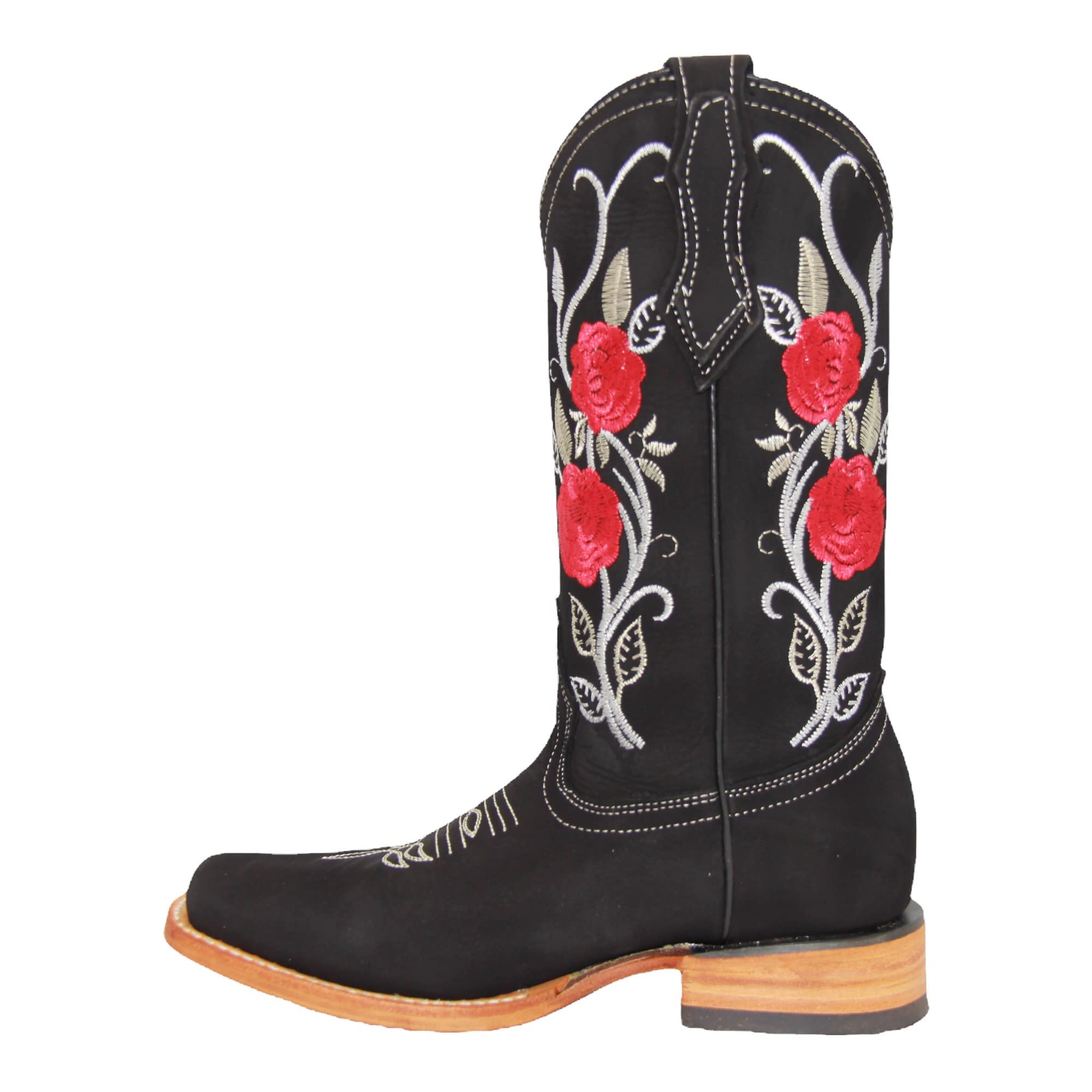 **Women's Western Cowboy Boots - Square Toe Embroidered Floral Roses Cowgirl Boots for Country Dancing & Rodeo (Black)**