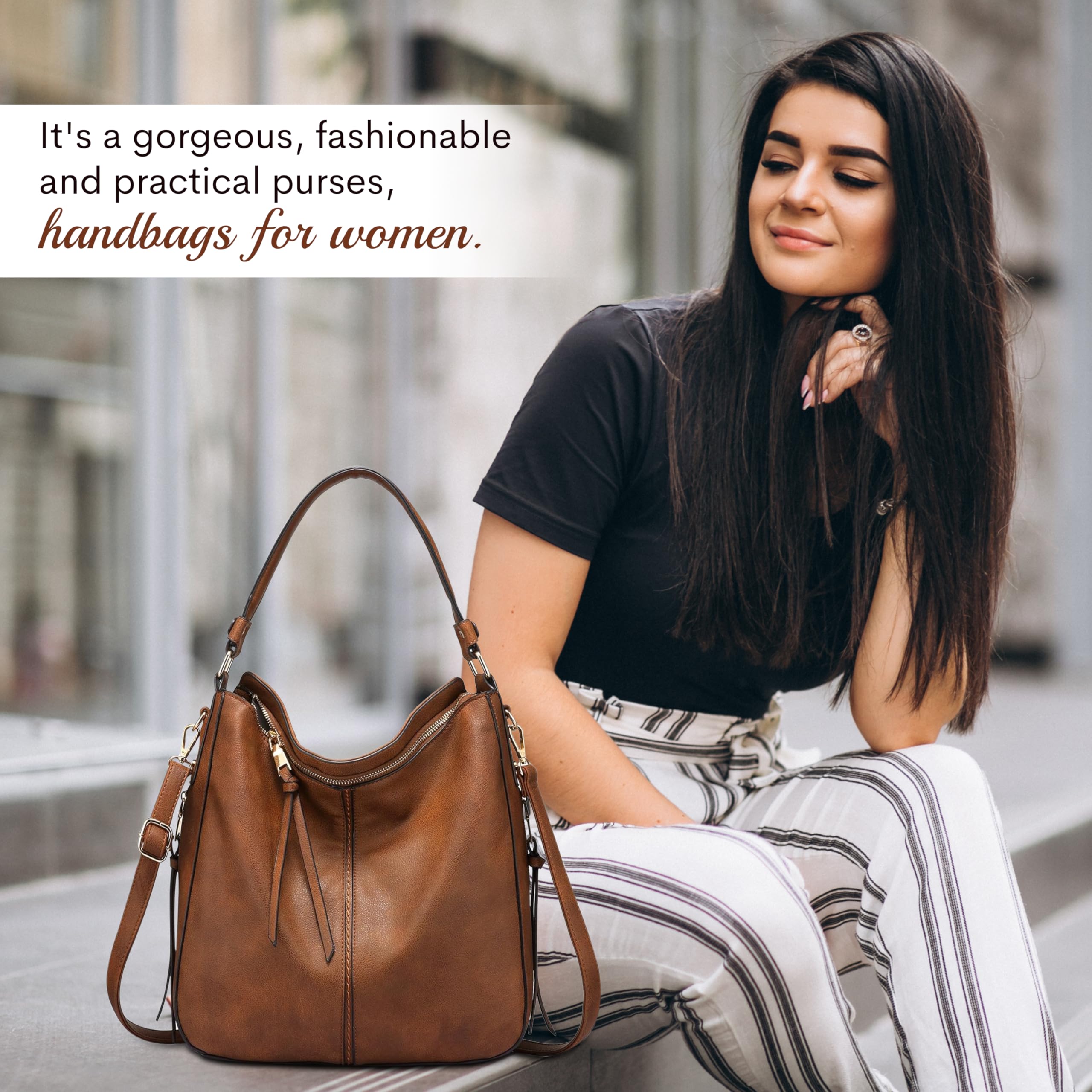 Storite Women's Faux Leather Hobo Shoulder Bag - Large Tote Purse with Multiple Compartments & Long Strap for Office, College & Travel (30x13x32cm, Brown) | Stylish & Spacious Work Bag, School Bag & Everyday Carryall