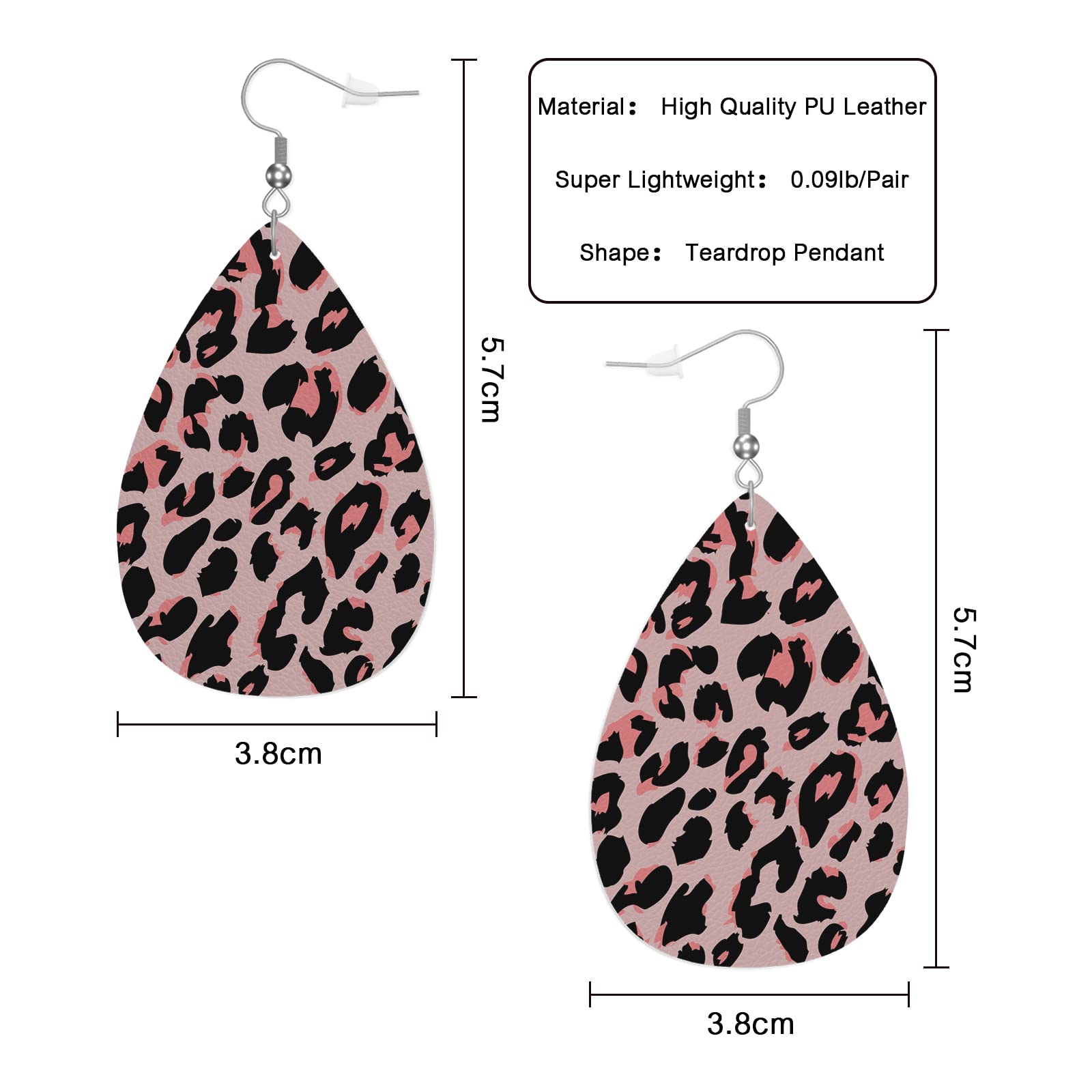 Pink Leopard Print Fashion Leather Teardrop Earrings for Women - Lightweight Animal Spot Skin Design, Africa Wild Leopard Cat Inspired Jewelry - Perfect for Bridal, Gifts, Parties and Everyday Wear