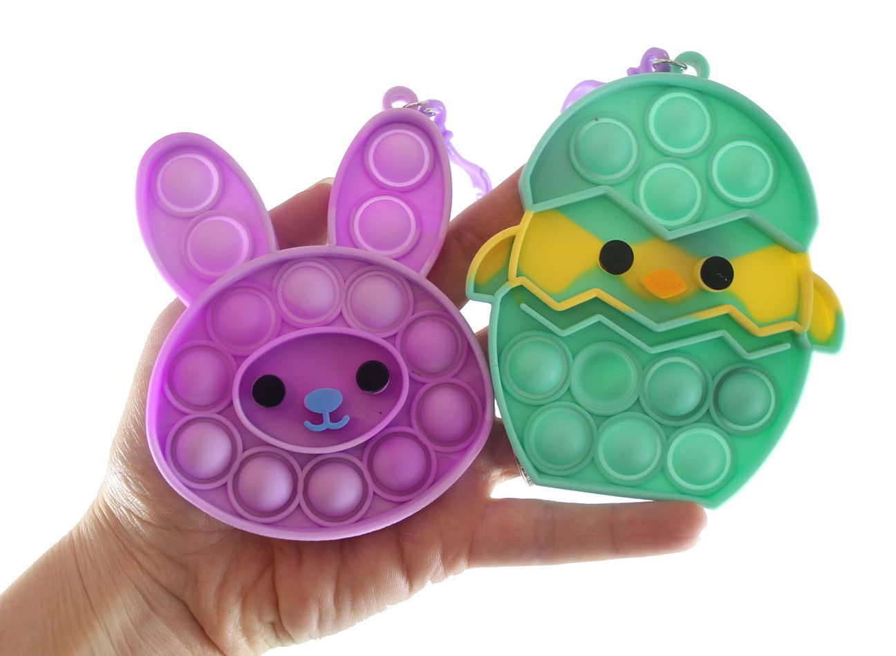 Easter Bubble Popper Toy Set of 2 - Bunny & Chick in Egg Silicone Push Poke Fidget Toy for Stress Relief - Sensory OT Toy for Kids & Adults - Perfect for Easter Basket Gifts, Classroom Rewards, and Anxiety Relief