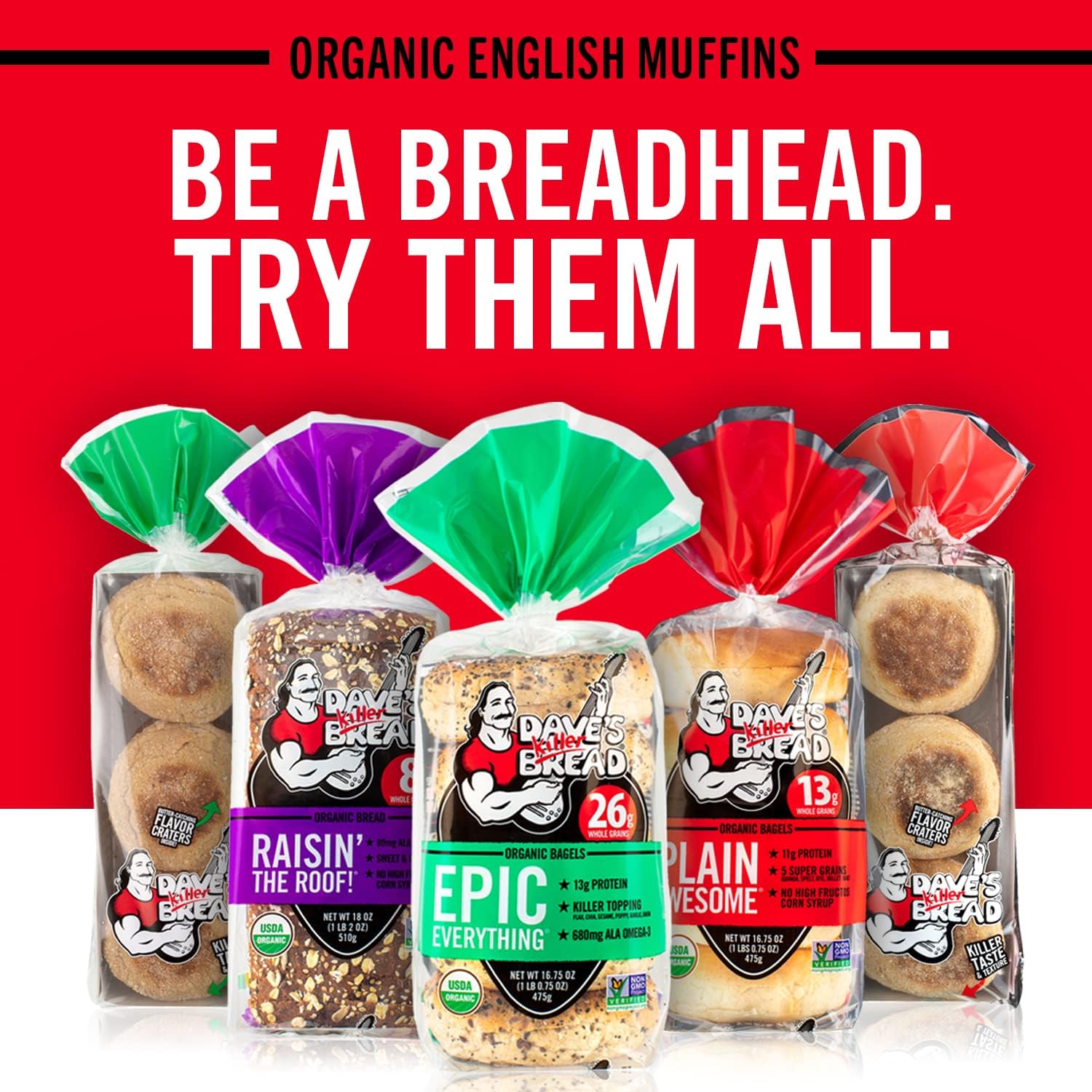 Organic English Muffins 2-Pack (12 Muffins Total) - USDA Certified, Whole Grain, Non-GMO | Perfect for Breakfast Sandwiches, Toasting & Healthy Snacking