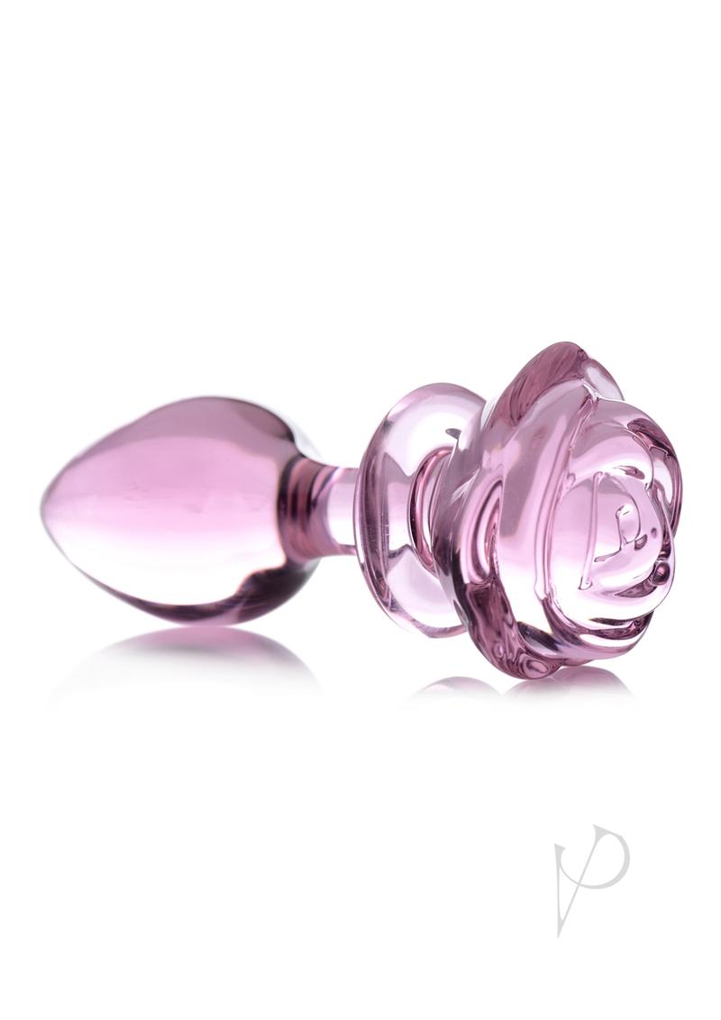 Booty Sparks Pink Rose Glass Anal Plug - Large Size, Vibrant Pink - Perfect for Sensual Play & Couples Intimacy