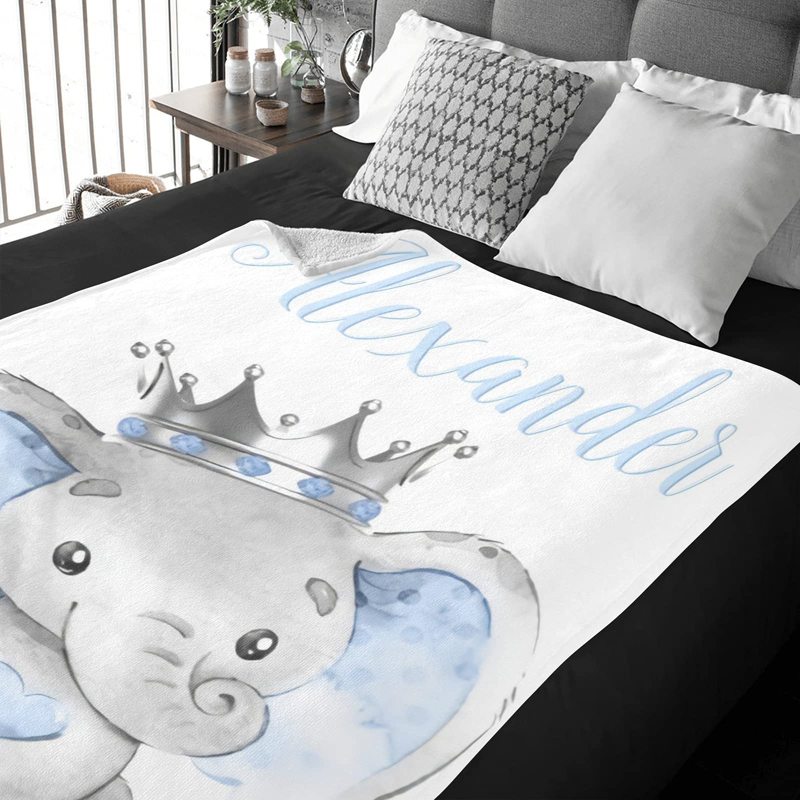 Personalized Baby Blanket with Name - Custom Elephant Design Super Soft Blanket for Newborns, Baby Shower Gifts, Nursery Decor (Unisex for Boys & Girls) - Perfect for Cuddling, Swaddling & Photo Props