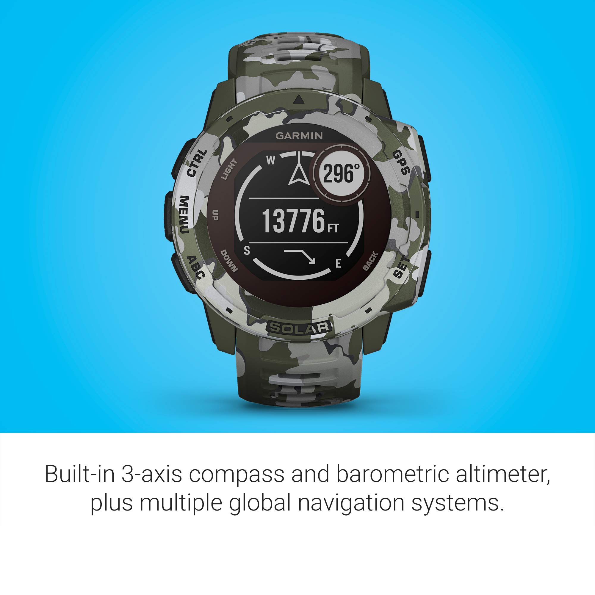 Garmin Instinct Solar - Rugged Outdoor Smartwatch with Solar Power, Built-in Sports Apps & Health Monitoring (Lichen Camo) | Perfect for Hiking, Running & Adventure Activities