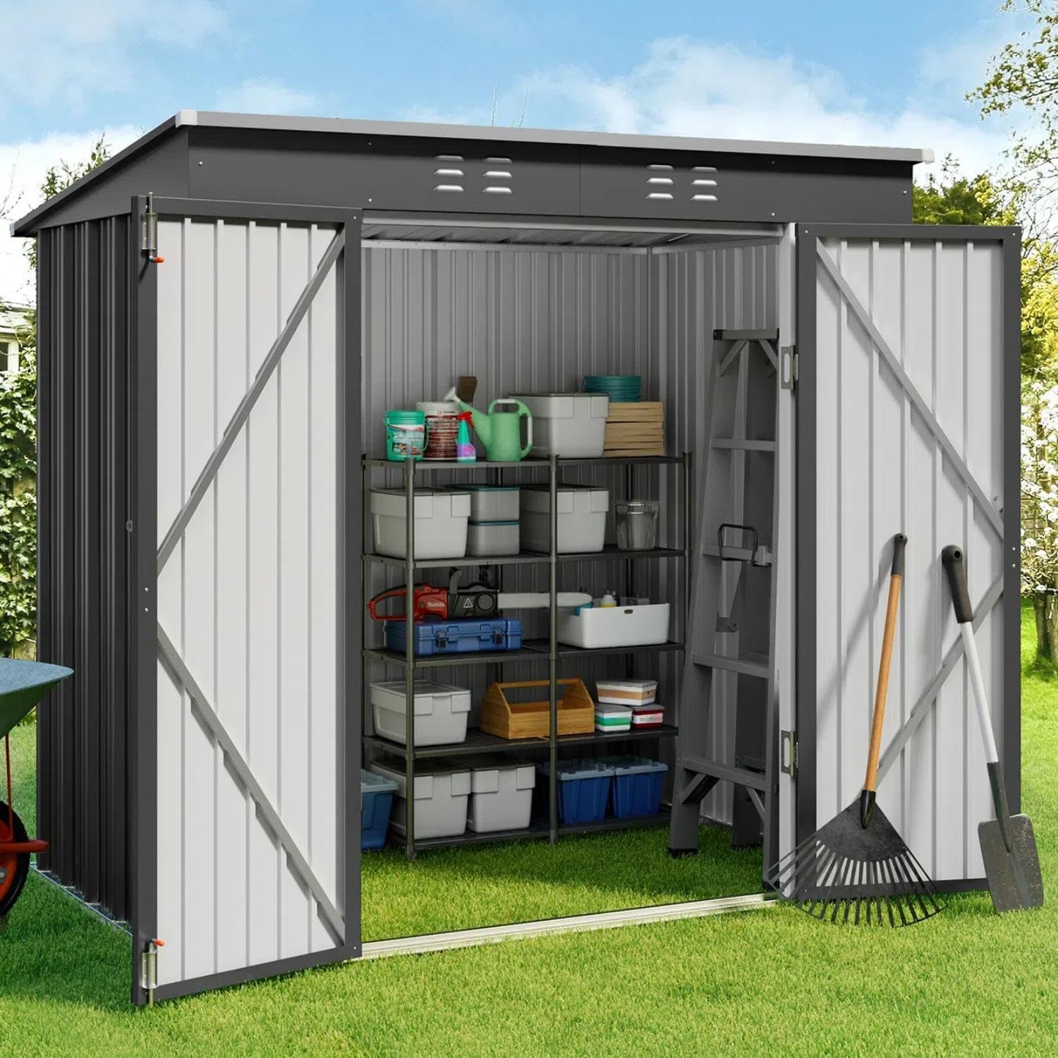 Gizoon 6x4 Feet Outdoor Storage Shed - Heavy Duty Metal Garden Shed with Double Lockable Doors, Waterproof & Anti-Rust Design for Backyard, Patio, Lawn (Dark Gray) - Perfect for Storing Tools, Equipment & Seasonal Items