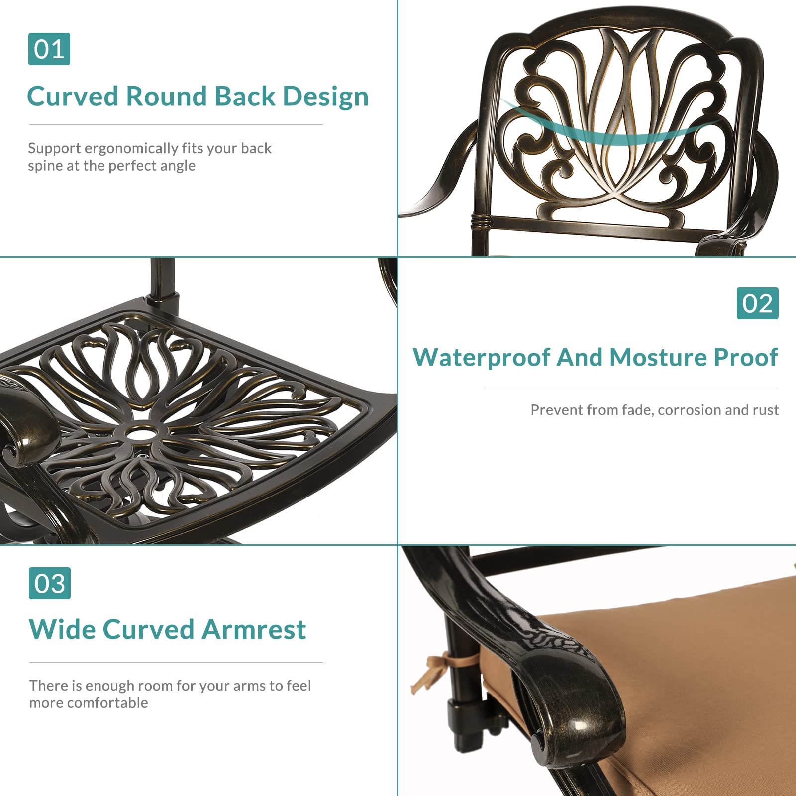 MEETWARM 2-Piece Outdoor Swivel Rocking Chairs - All-Weather Cast Aluminum Patio Dining Set with Cushions - Dark Bronze - Perfect for Garden, Deck, Backyard, and Poolside Relaxation