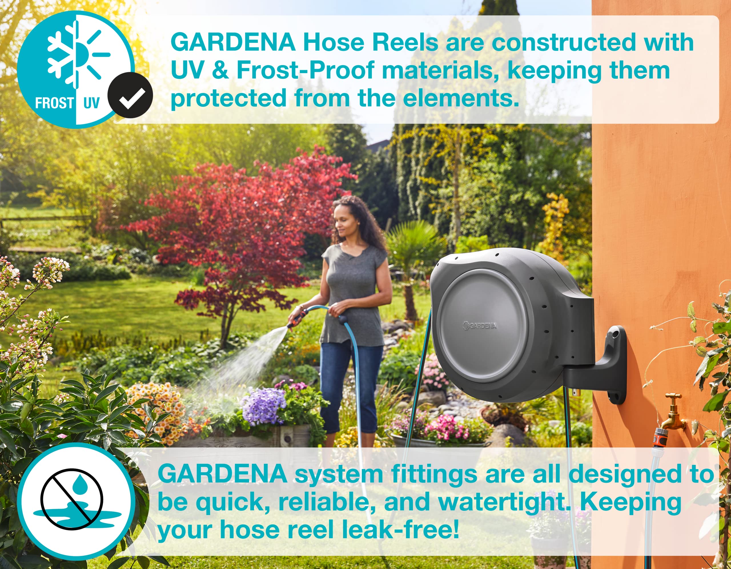 GARDENA 08055 100-Foot Retractable Garden Hose Reel with 1/2