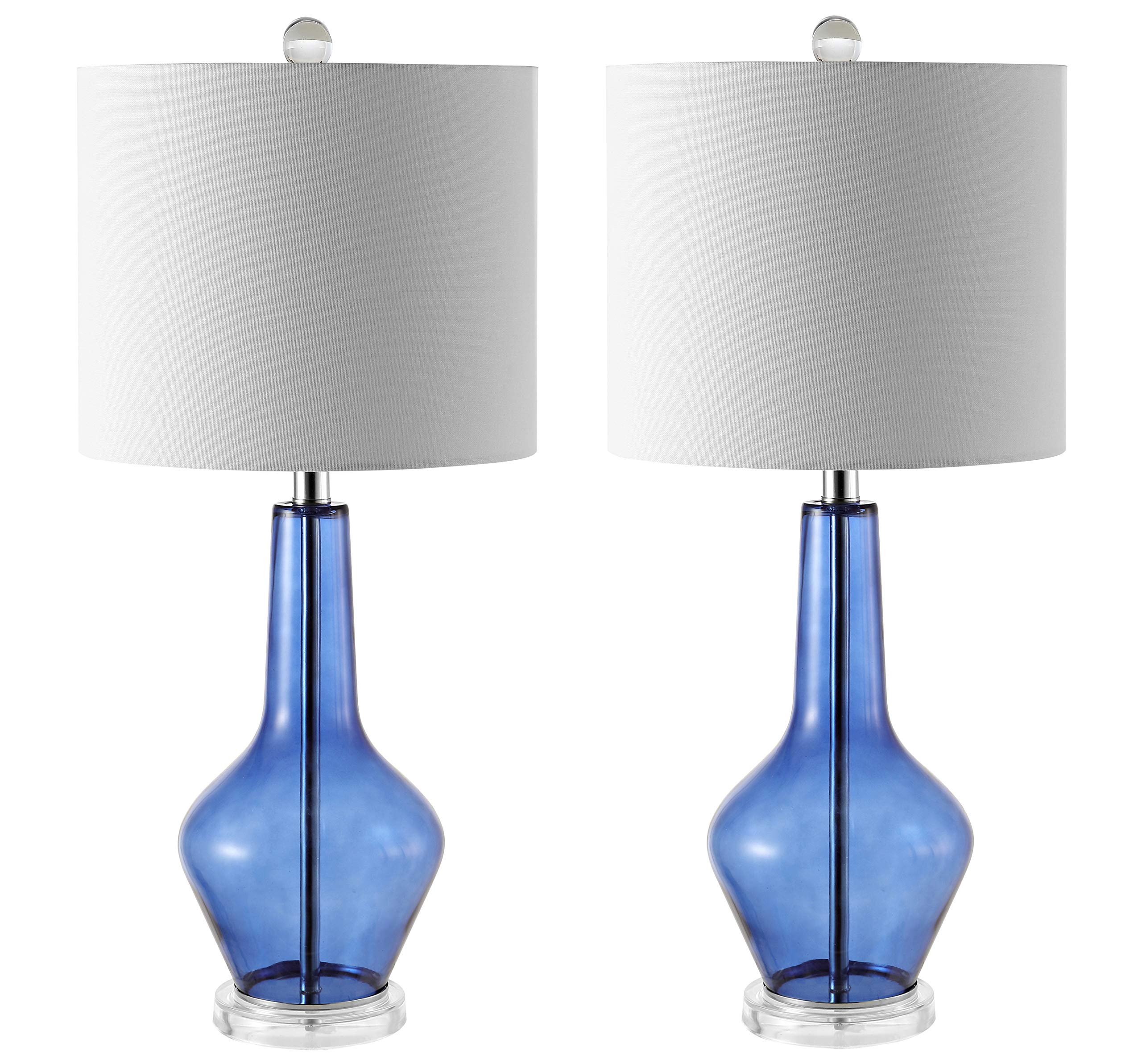 SAFAVIEH Velvet Blue Glass 24-Inch Table Lamp Set of 2 with LED Bulbs - Modern Bedside Lighting for Bedroom, Living Room & Home Office - Perfect for Reading, Relaxing & Decor