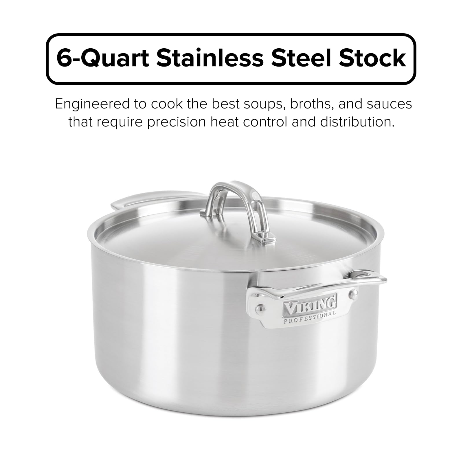 Viking 5-Ply Stainless Steel Stock Pot with Lid - 6 Quart Soup Pot for Cooking, Boiling & Stewing - Professional Kitchen Cookware with Satin Finish - Perfect for Home Chefs & Restaurant Use