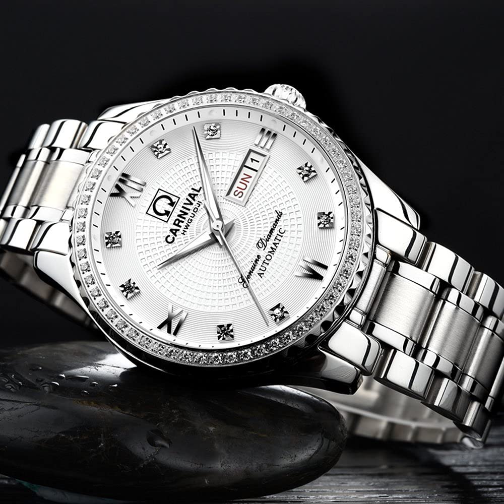 Luxury MASTOP Automatic Watches for Men - Gold & Silver Stainless Steel Dress Watch with Diamond Accents | Perfect for Business, Formal Events & Gift Giving
