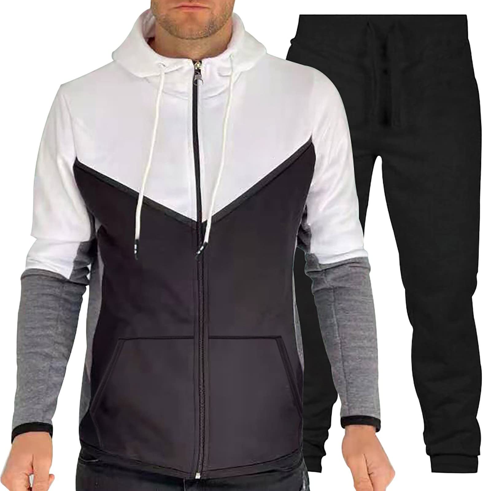 viwoMUMO Men's Winter Hoodie Sweater - Color Block Zipper Jacket for Sports & Leisure | Boxing Training & Autumn Outerwear