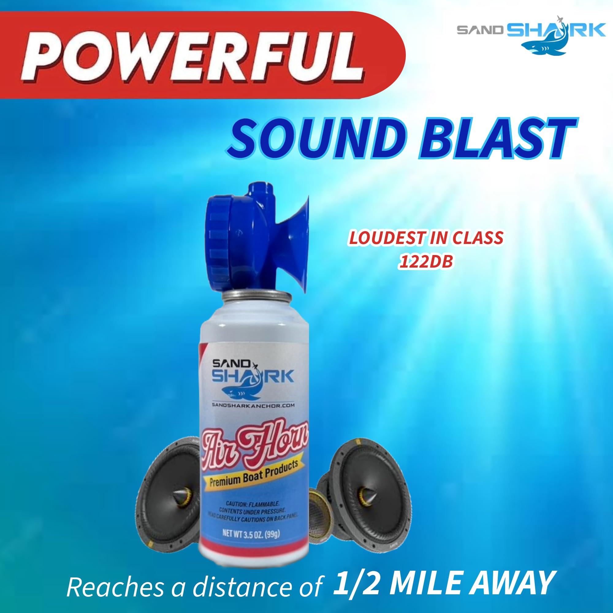 SandShark Premium Handheld Air Horn Canister - Ultra Loud 120dB Safety Airhorn (3.5 oz) | US Coast Guard Approved Marine Boat Horn | Emergency Signaling Device for Boating, Camping, Hiking & Wildlife Protection | Bear Deterrent & Dog Training Horn