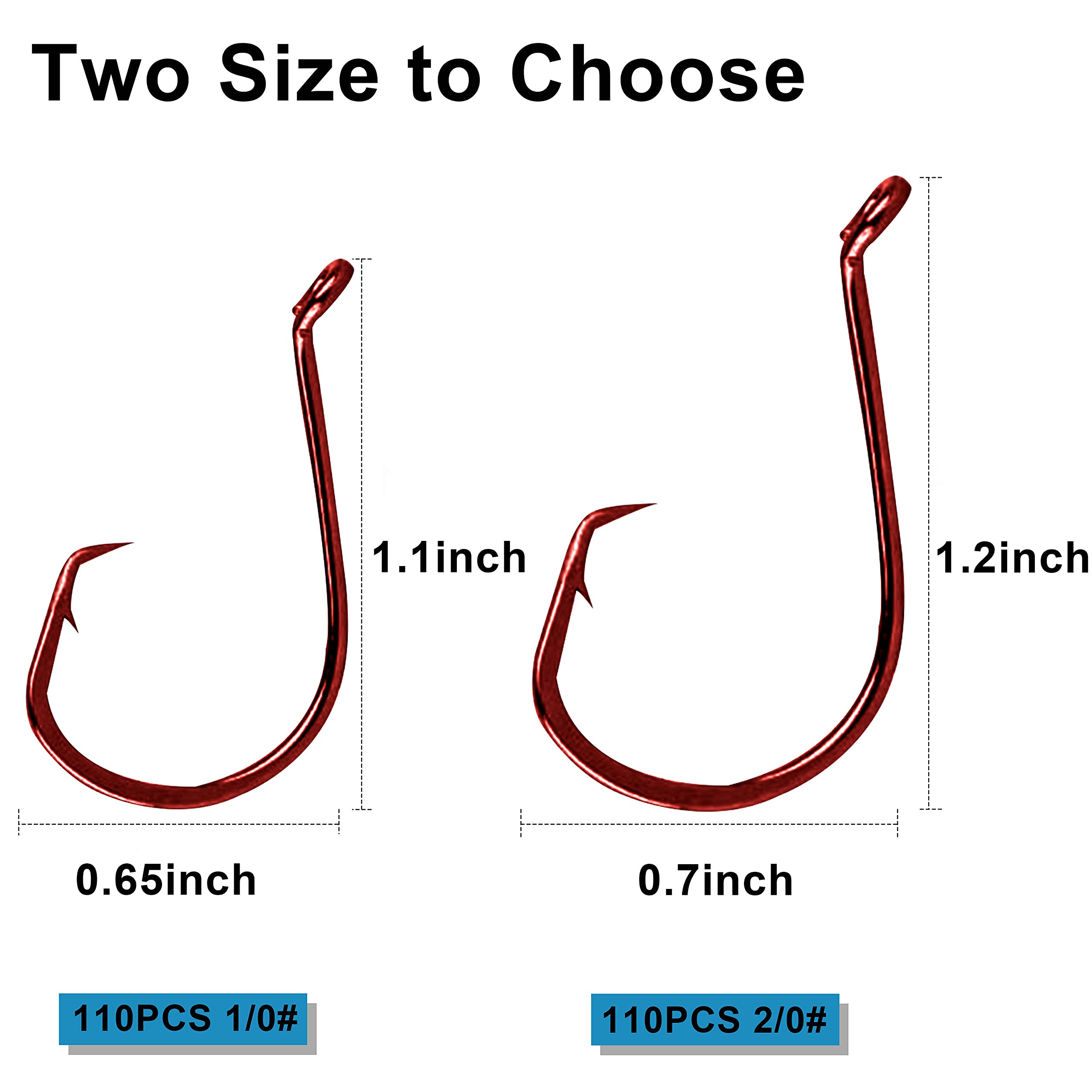 **110pcs Saltwater Circle Hooks for Catfish Fishing - 2X Strong Offset Octopus Hooks Size 8#-10/0 - Durable Inline Hooks for Saltwater & Freshwater Fishing - Perfect for Catfishing, Bass, and Offshore Angling**