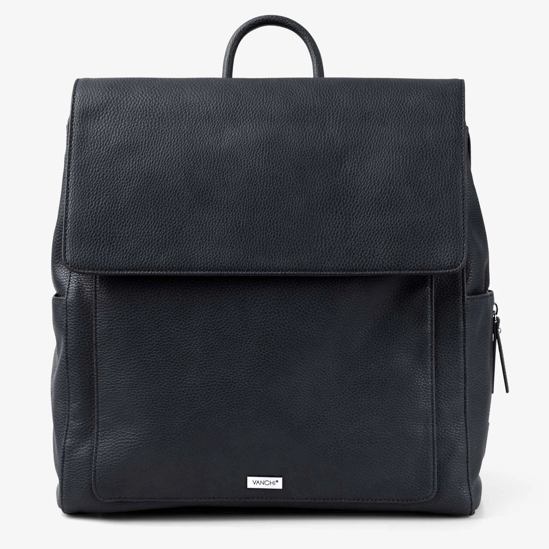 Vanchi Vegan Leather Emmy Backpack Diaper Bag - Stylish & Spacious Black Baby Bag for Moms - Perfect for Travel, Shopping & Daily Use