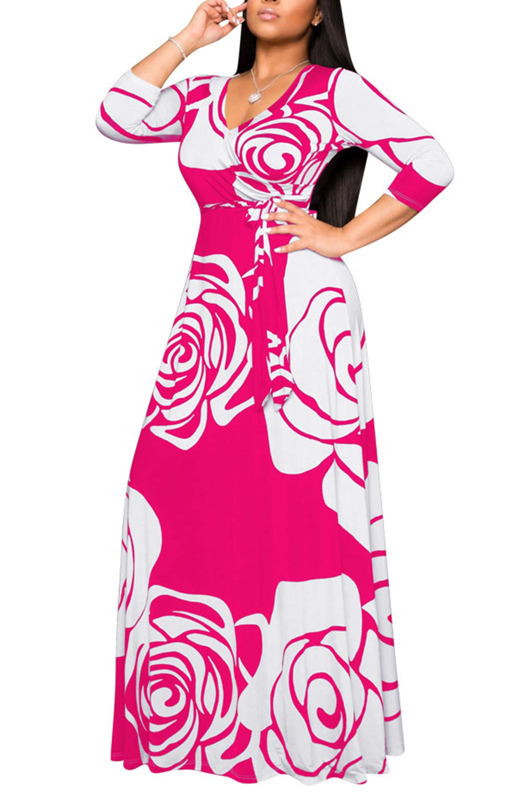 JTNFairy Women's Floral Print Long Maxi Dress - Plus Size Casual & Party Outfits - Perfect for Beach Vacations, Summer Weddings & Date Nights