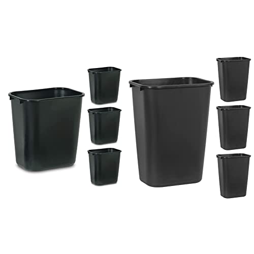 Rubbermaid Commercial Heavy-Duty Plastic Wastebasket Trash Can Set - 7 Gallon (28 Quart) & 10 Gallon (41 Quart) Black - Pack of 4 Each - Ideal for Office, Kitchen, Bathroom, and Home Use