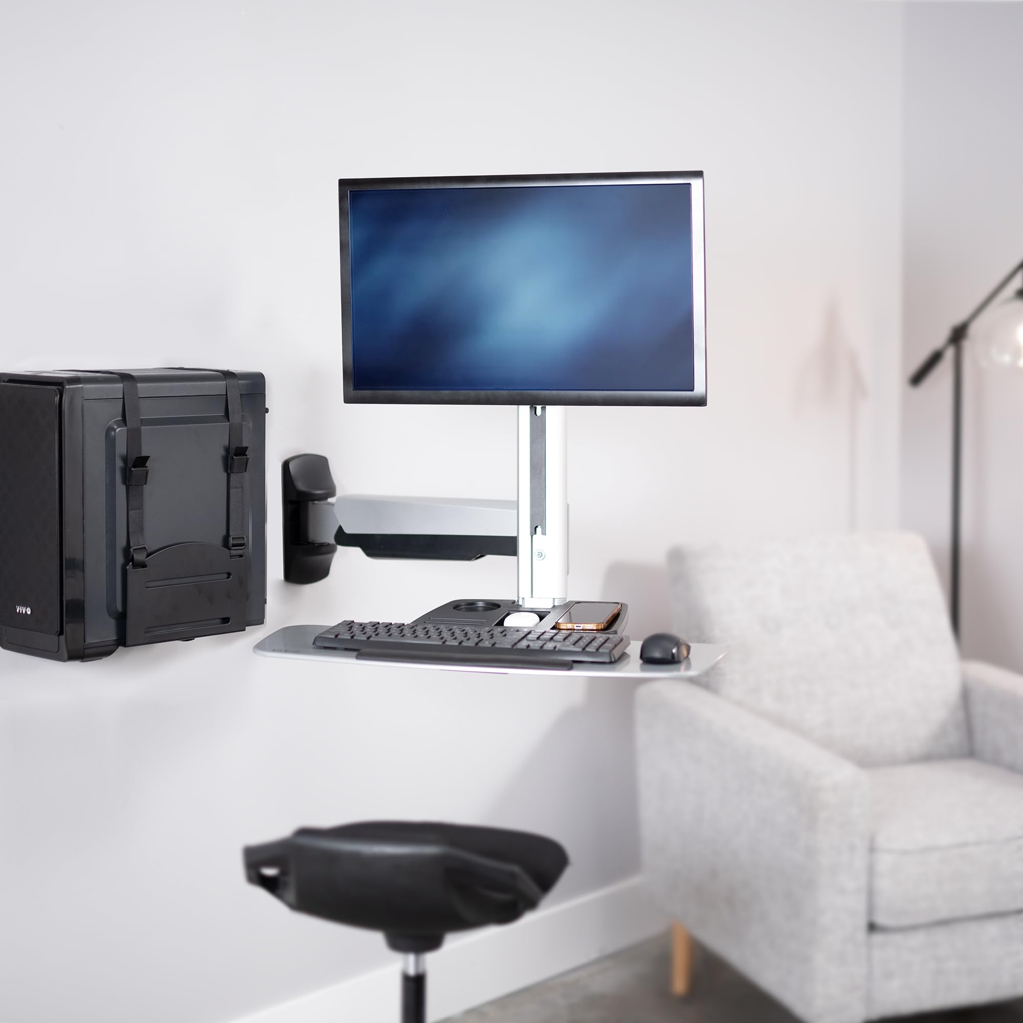 VIVO Single Monitor and Keyboard Wall Mount Stand - Adjustable Height Ergonomic Sit to Stand Workstation for Home & Office (STAND-SIT1W) - Perfect for Workspace Optimization and Healthy Posture