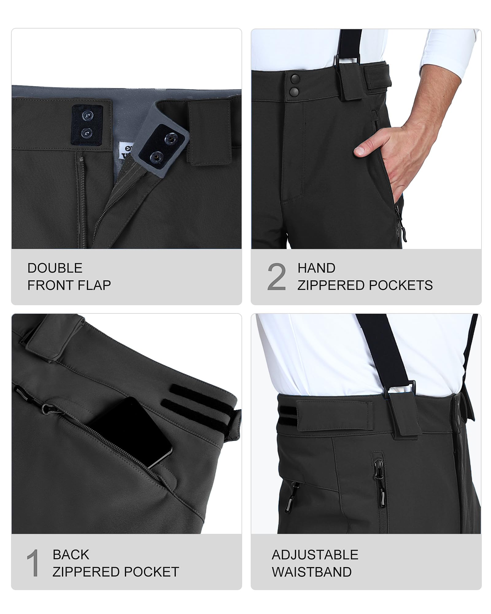 **Men's Waterproof Insulated Snow Bibs - Winter Ski Pants for Snowboarding & Outdoor Activities - Detachable Warm Overalls for Cold Weather Adventures**