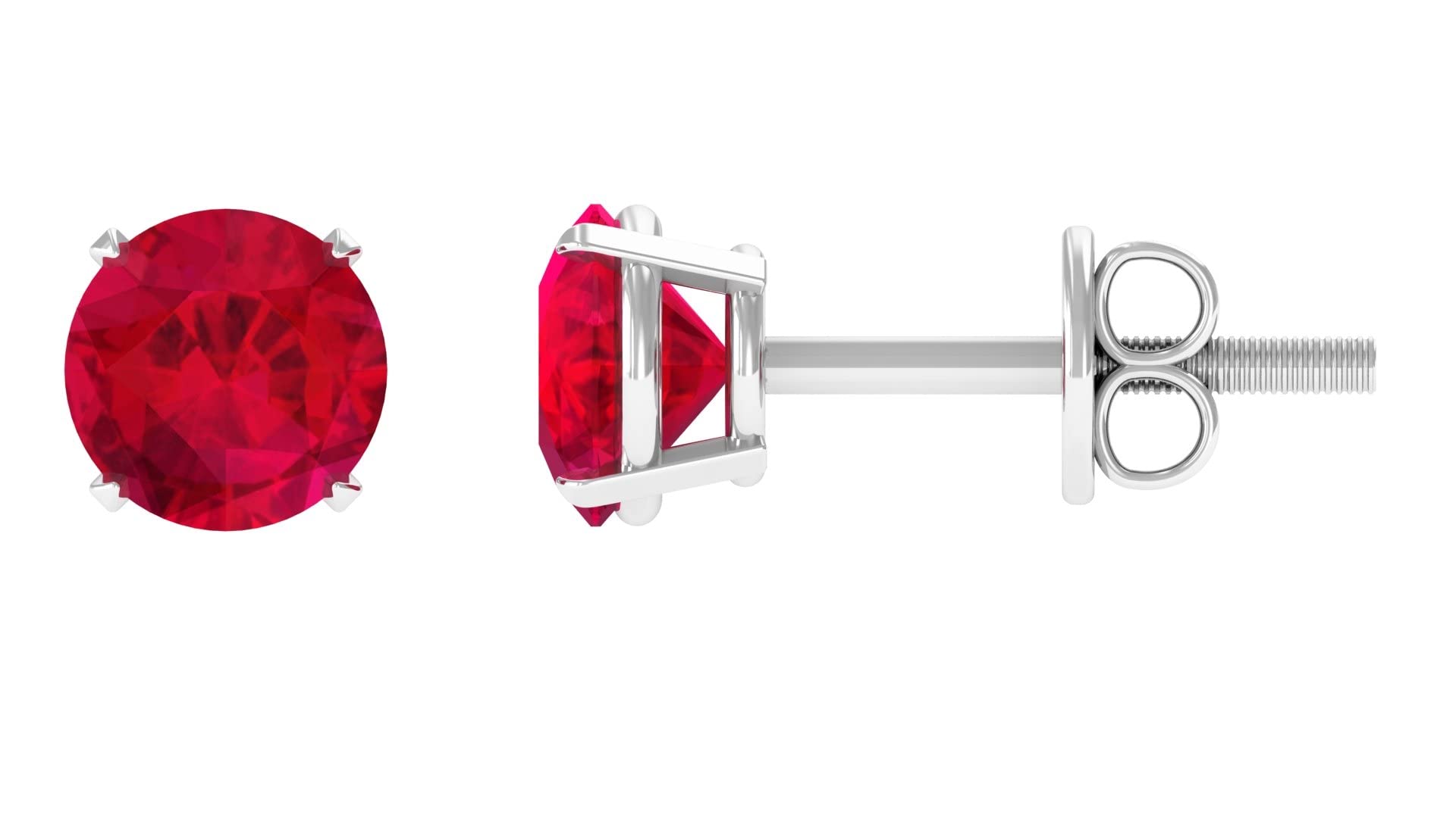 1.25 CT Created Ruby Stud Earrings for Women - 14K Solid Gold Rosec Jewels | Elegant Solitaire Studs for Parties, Weddings & Everyday Wear