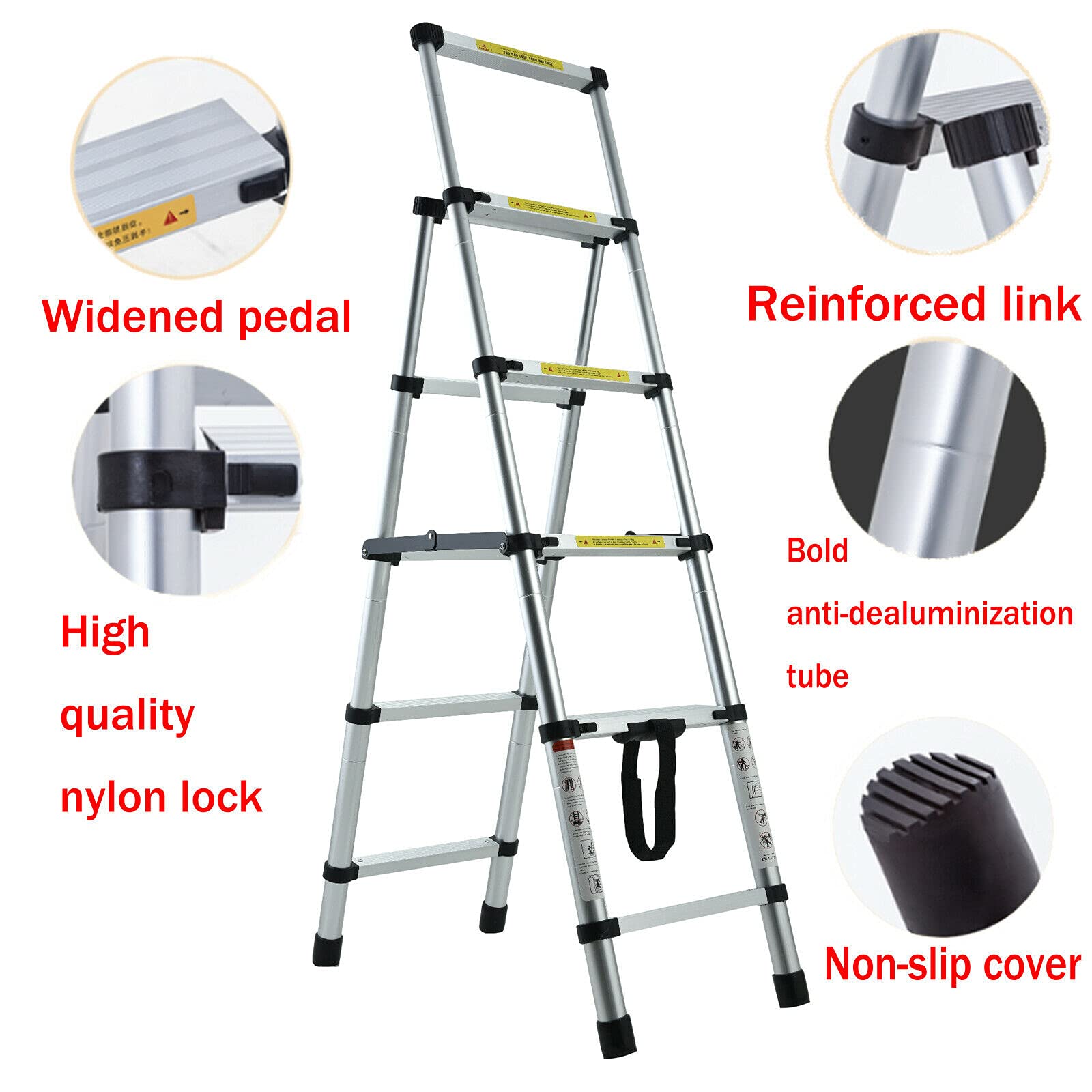 Heavy Duty Telescoping Ladder 150kg Capacity - 4 Step Aluminum A-Frame Ladder with 5 Folding Handgrip & Wide Platform for Home, Office, Warehouse - Perfect for Window Cleaning, Painting, Roof Work & DIY Projects