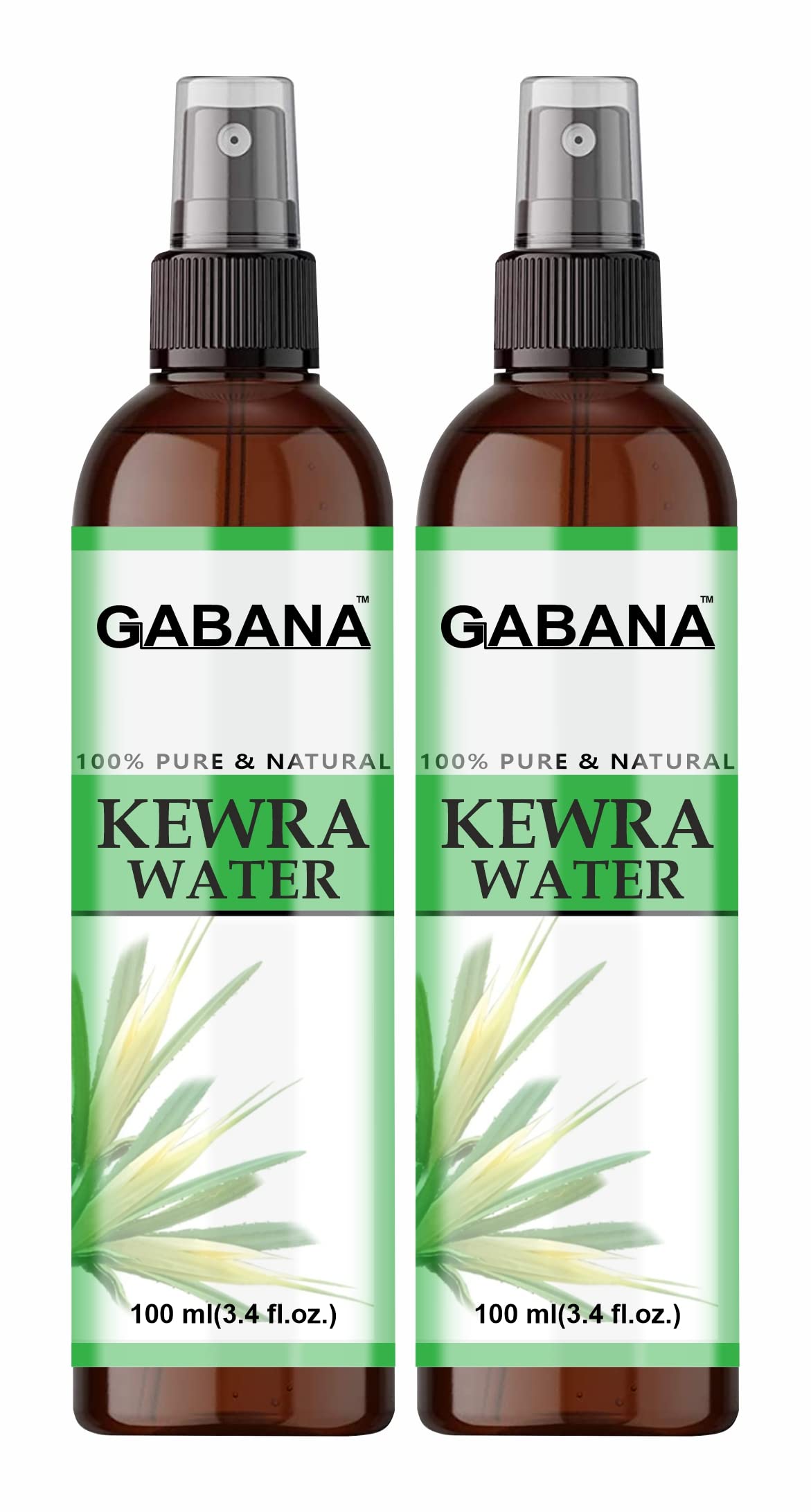 GABANA Natural Kewra Water for Face & Skin (Pack of 2, 100ml) | Organic Facial Toner, Makeup Remover & Skin Tightening Solution | Refreshing & Glowing Skin Care | Perfect for Daily Cleansing, Hydration & Makeup Removal Routine