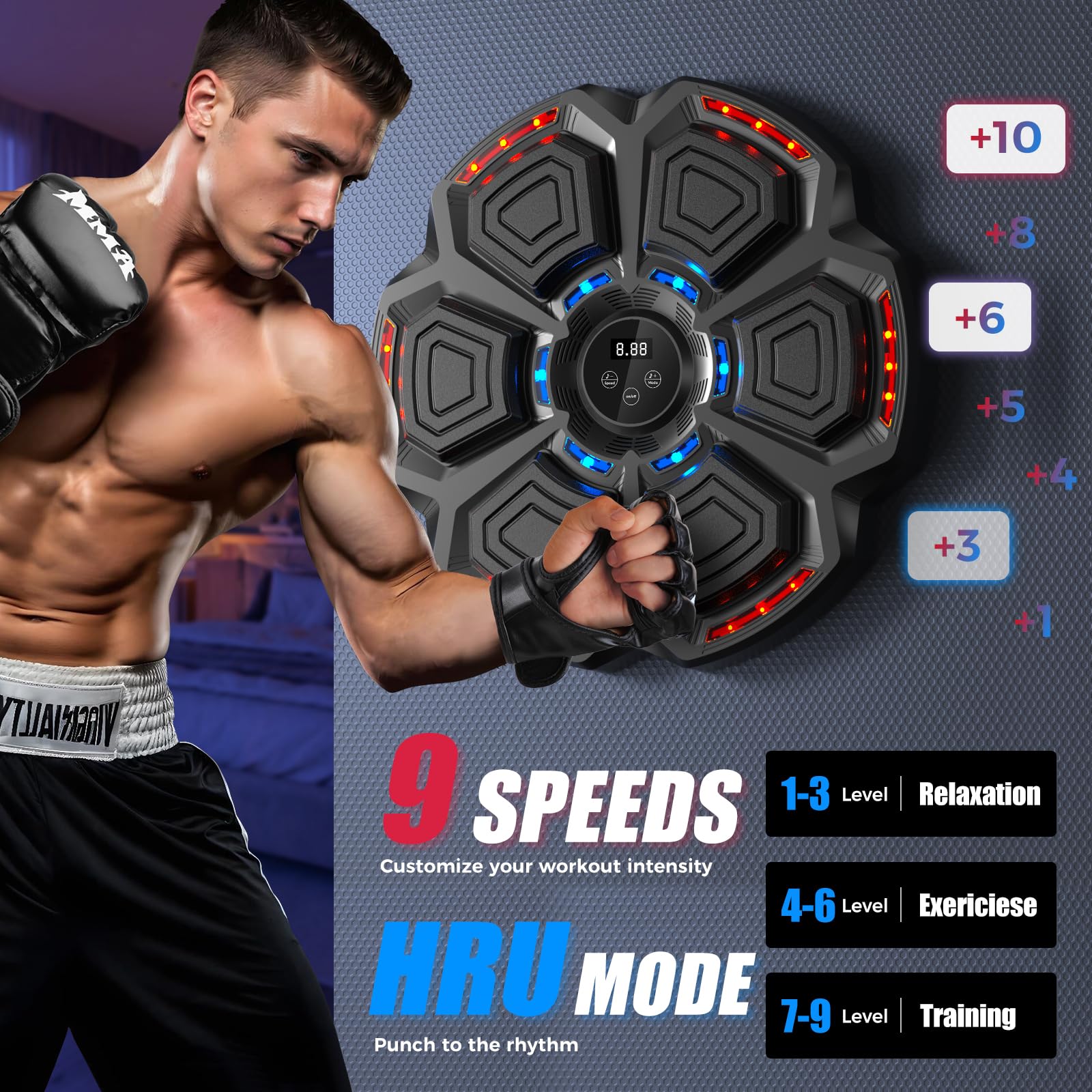 Bluetooth Smart Boxing Training Machine for Adults & Kids - Music Boxing Workout Equipment with Wall Target Punching for Reflex Training | Home, Office, Gym Fitness Gear for Fun Exercise & Stress Relief