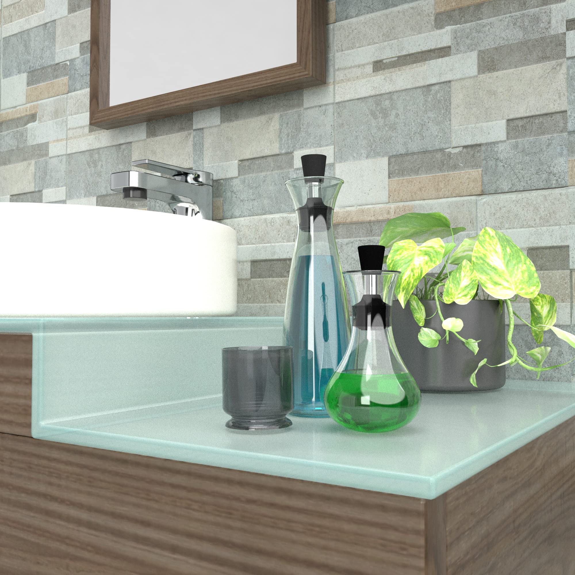 Glass Mouthwash Dispenser Bottle with Pour Spout - No Funnel Needed Bathroom Organizer for Mouth Rinse Liquid (Small) - Perfect for Countertop Storage & Travel Essentials