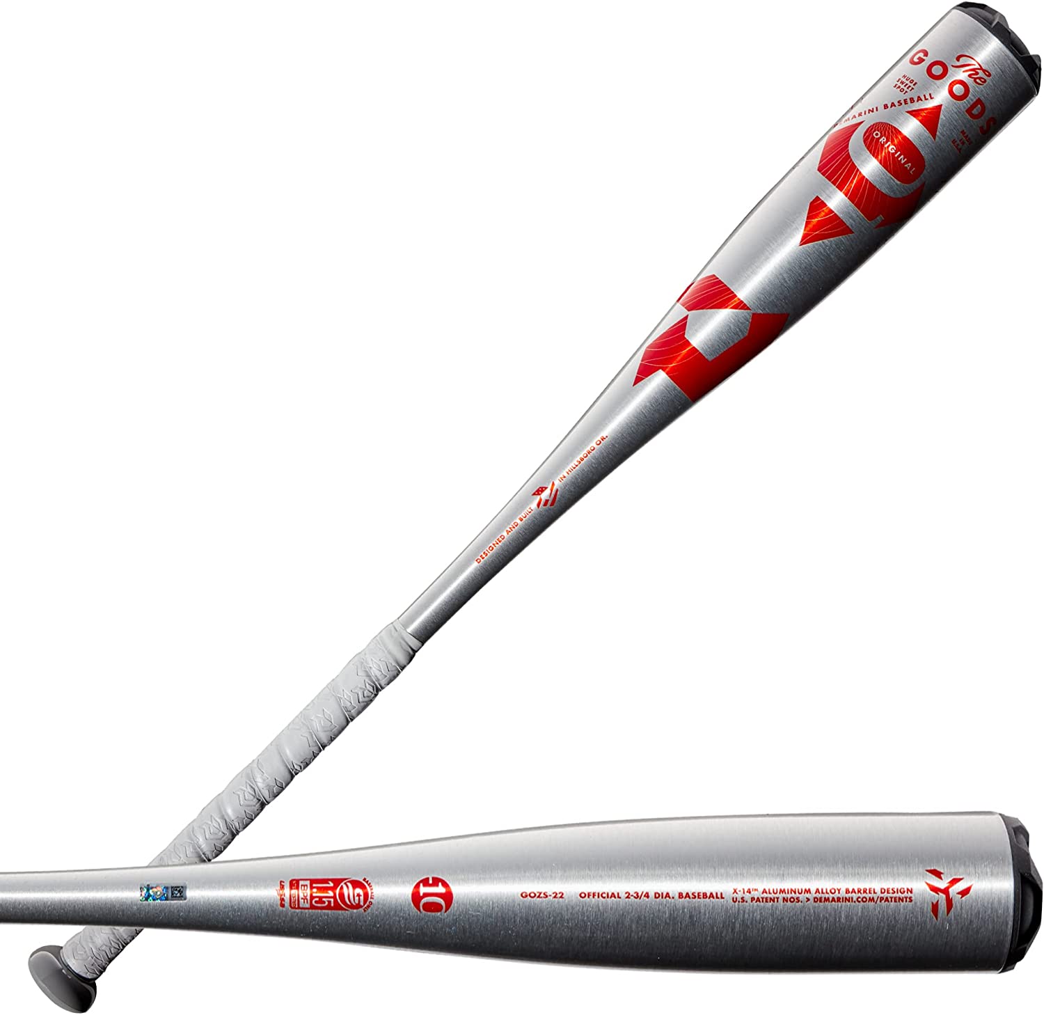 DeMarini 2022 The Goods USSSA Youth Baseball Bat - Silver/Red One Piece Design for 8-12 Year Olds | Perfect for Little League & Travel Baseball Tournaments
