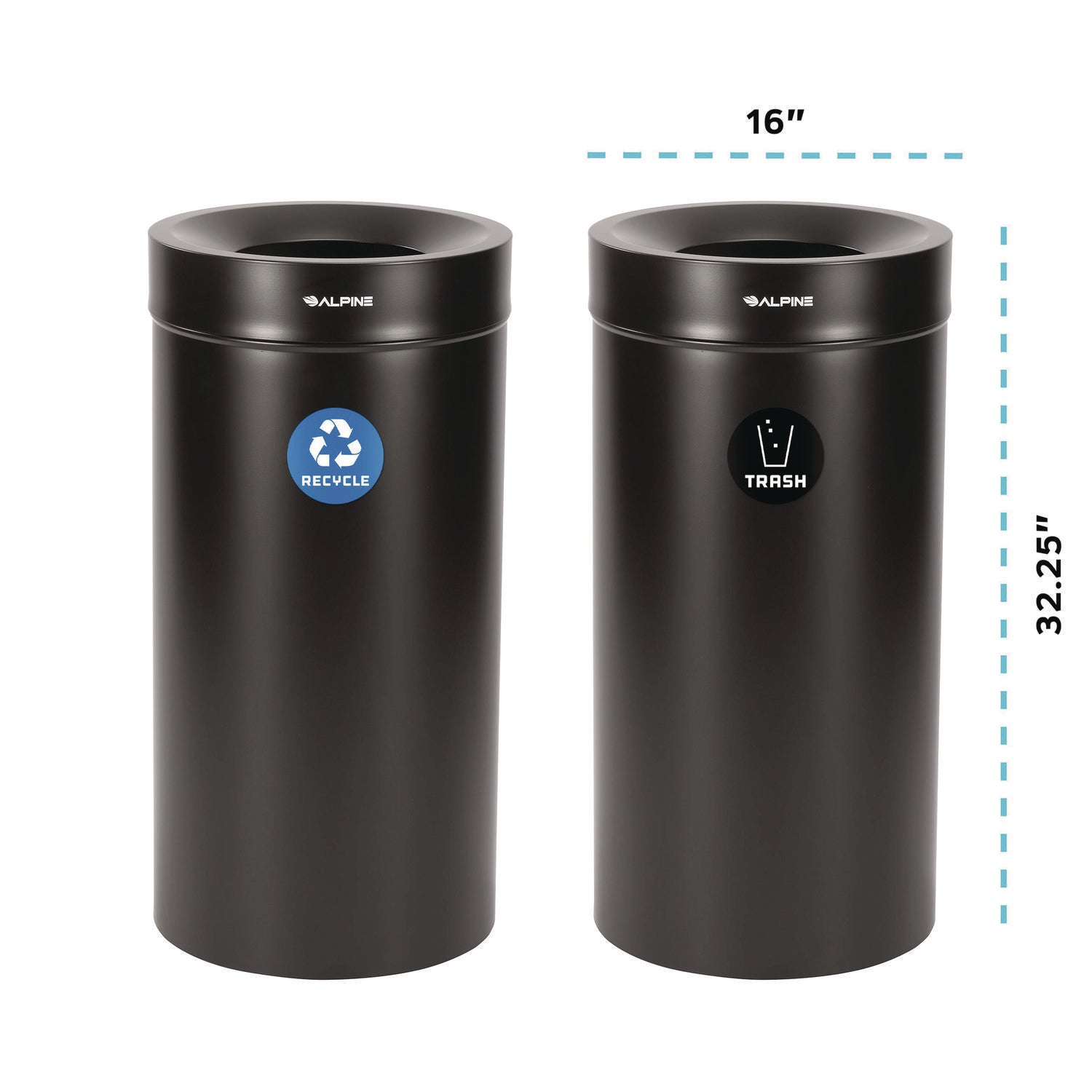 Alpine Industries 27 Gallon Black Stainless Steel Recycling Bin & Trash Can - Durable Kitchen & Office Waste Container for Home & Commercial Use