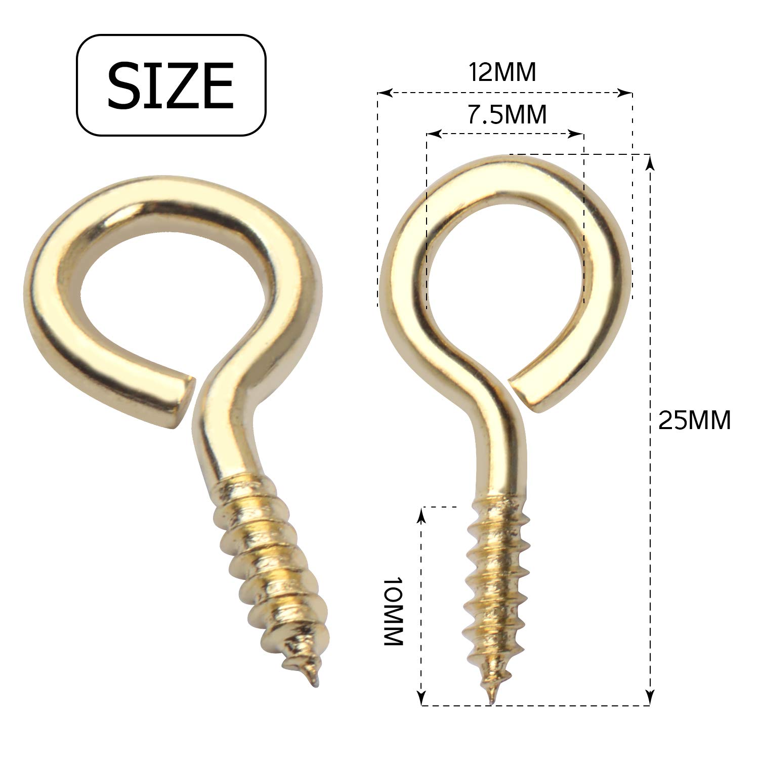 BronaGrand 100pcs 25mm (1 Inch) Small Screw Pins Hooks - Gold Screw-in Hooks for Hanging Crafts, Decorations, Cups - Perfect for DIY Projects, Home Organization & Wall Decor