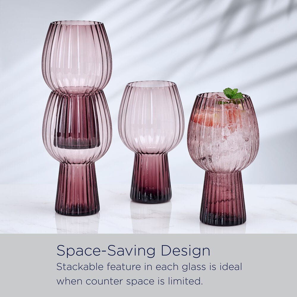 Phoebe Optic Lilac Set of 4 Elegant Goblet Beverage Glasses - Perfect for Wine Tasting, Cocktail Parties & Formal Dining