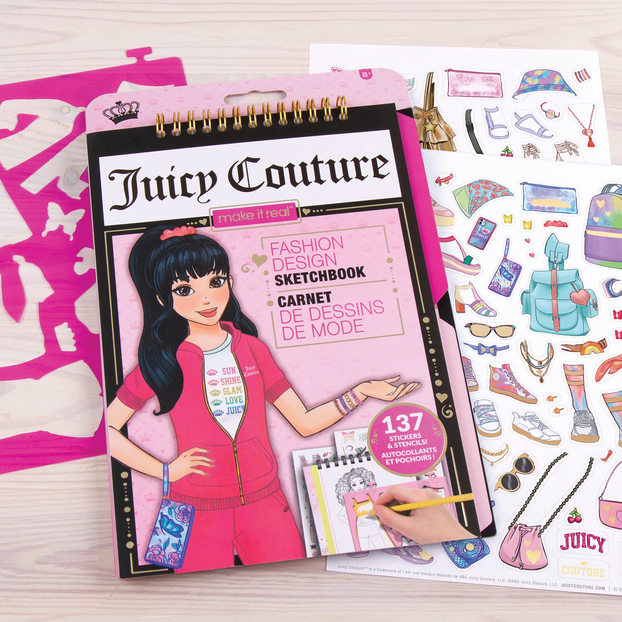 Juicy Couture Fashion Design Sketchbook for Girls Ages 6+ - 137 Stickers & Stencils Included, Creative Drawing & Coloring Activity Book | Perfect for Fashion Design Practice, Birthday Gifts & Arts and Crafts Projects