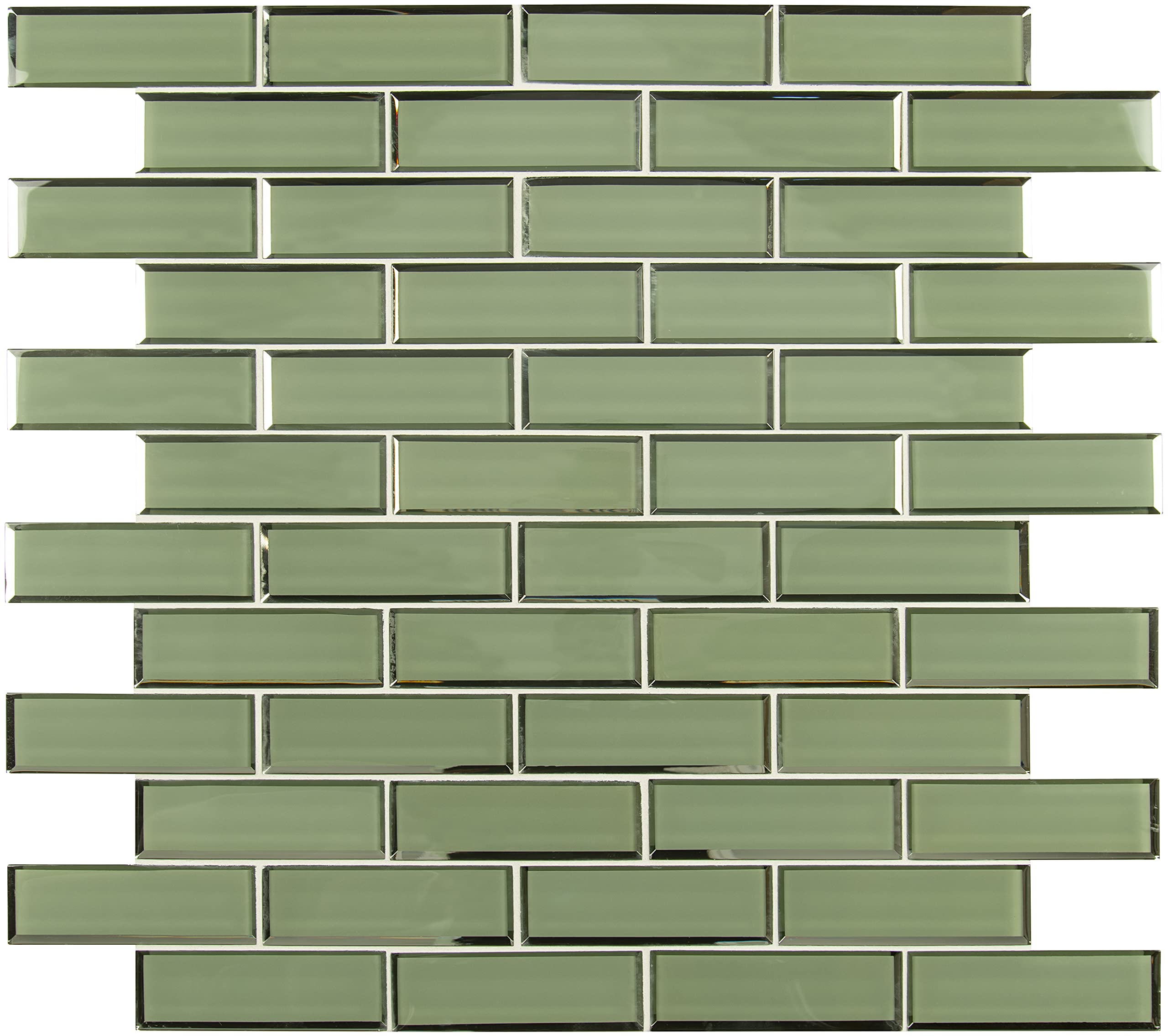 MSI Evergreen 11.73x11.73 Inch Beveled Glass Subway Tile - Premium Kitchen Backsplash, Bathroom & Shower Wall Tile (2x6 Inch Mesh Mounted) - Perfect for Modern Home Renovation & Interior Design