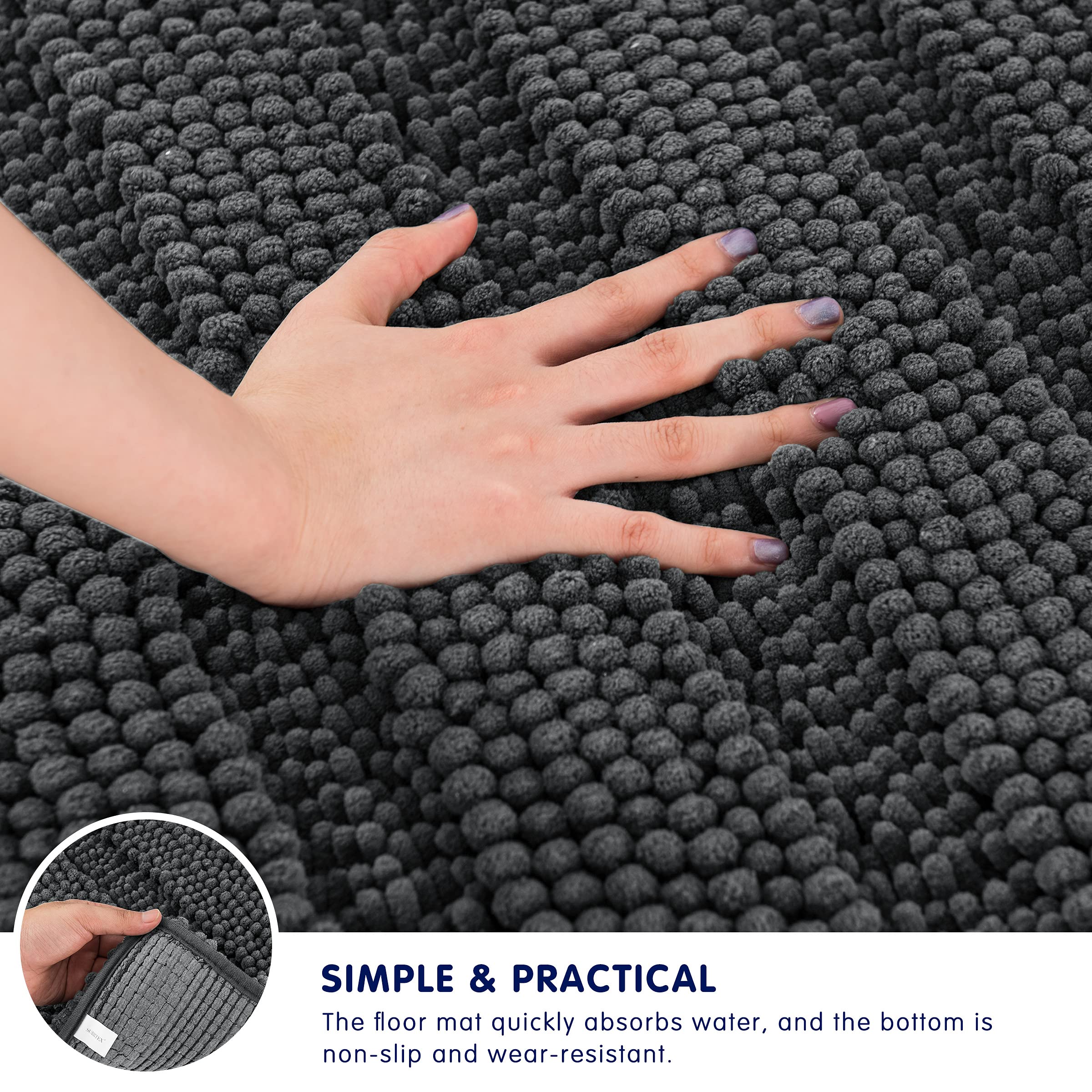 SUBRTEX Soft Striped Plush Bathroom Rug - Absorbent Quick-Drying Bath Mat for Shower & Bathroom Floor - Machine Washable Non-Slip Bath Mat (Gray, 18