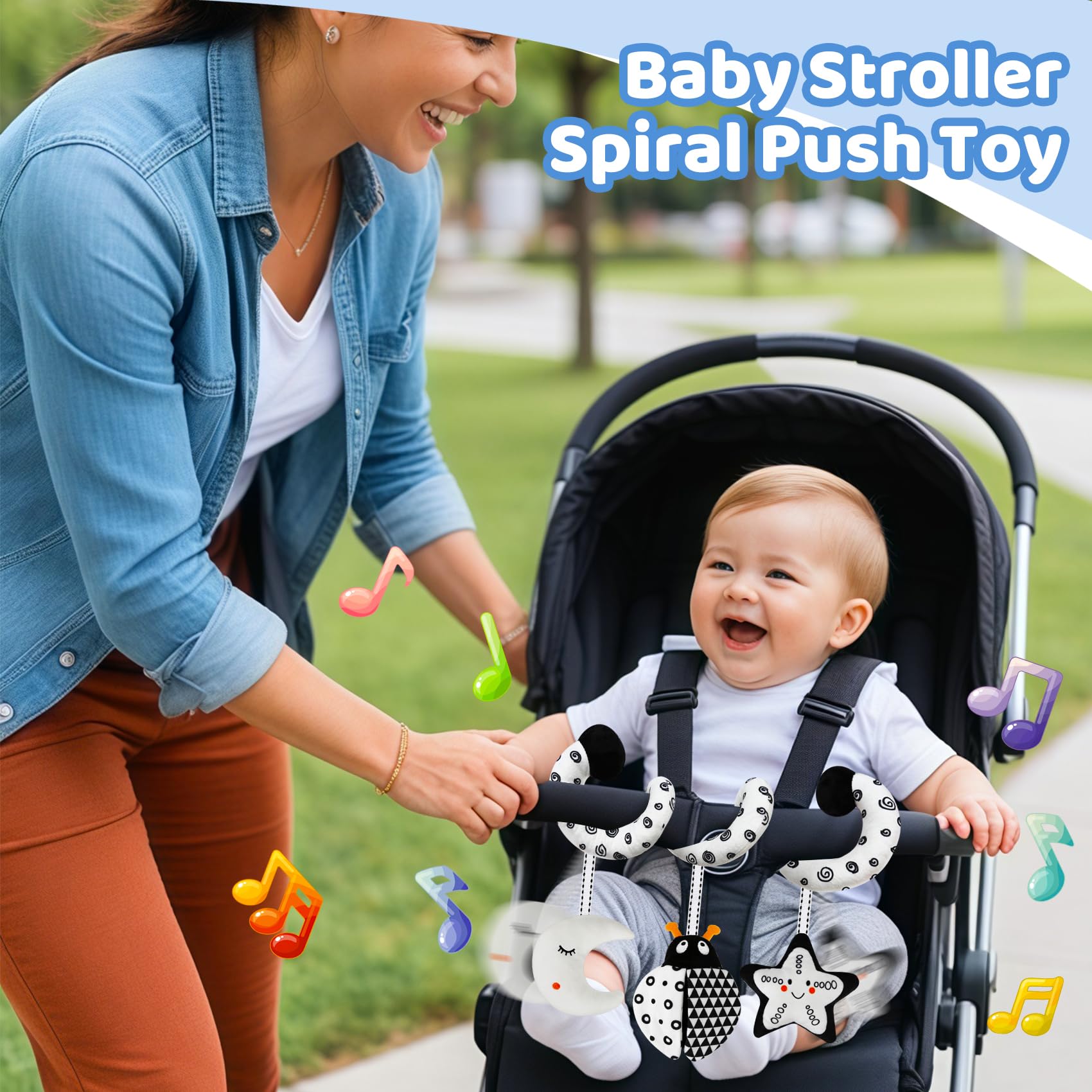 High Contrast Black and White Baby Toys for Newborns 0-6 Months - Sensory Development Hanging Car Seat & Stroller Toys | Perfect for Visual Stimulation, Easter Gifts, Baby Showers & Birthdays (Boys & Girls) | Great for Travel, Stroller Rides & Tummy Time Play