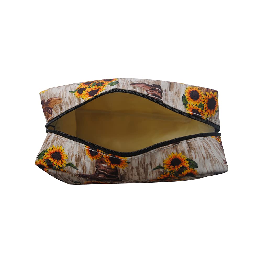 NGIL Large Cosmetic Travel Pouch - Cowboy Boots & Sunflowers Design (Black) | Perfect for Makeup Organizer, Toiletry Bag & Travel Essentials Storage