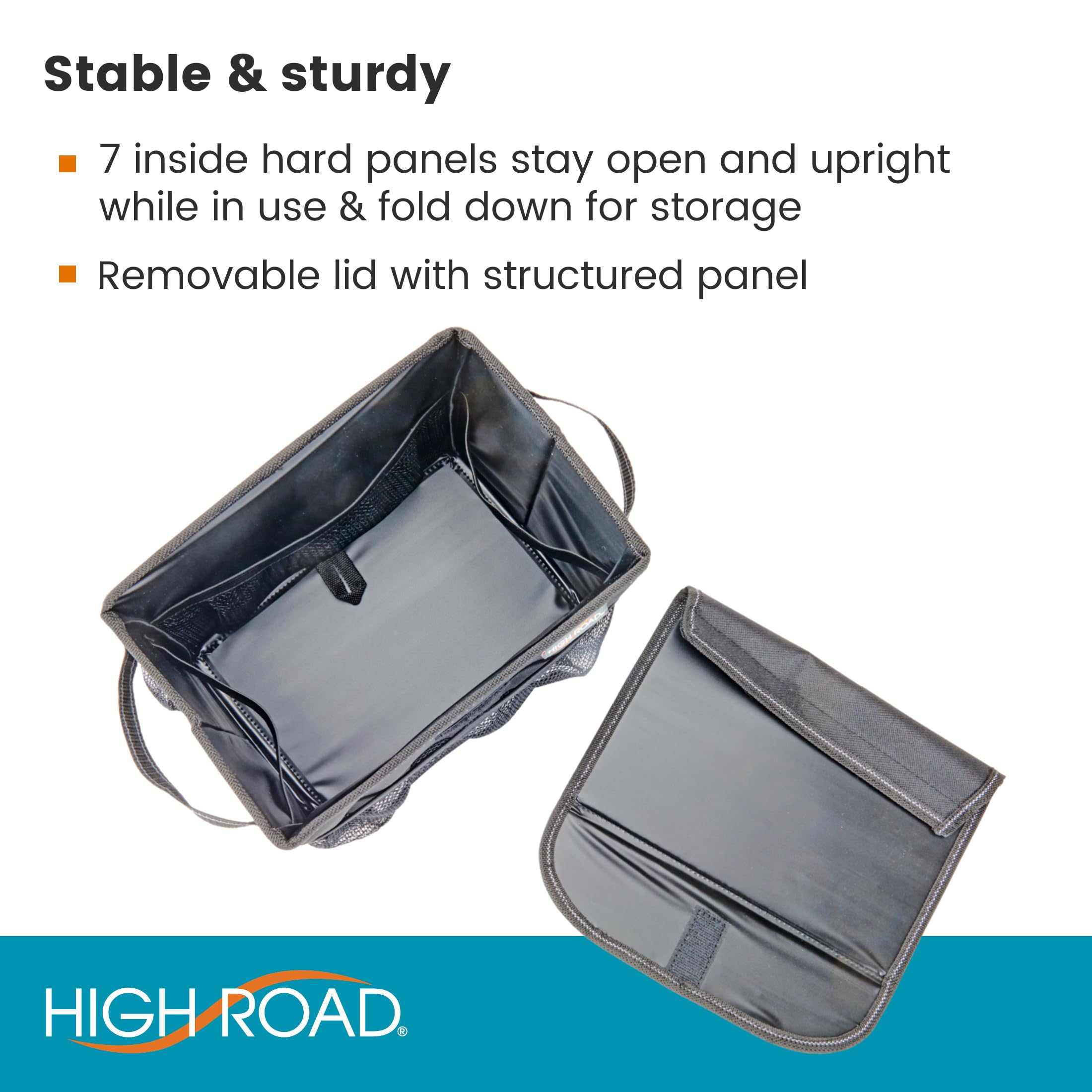 High Road Car Organizer with Lid - Multipurpose Car Storage Box for Front or Back Seat, Auto Console & Trunk - Universal Fit All Vehicles | Perfect for Road Trips, Grocery Storage & Kids' Toy Organization