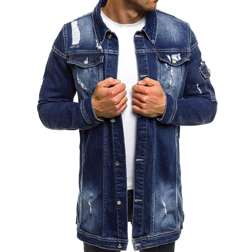 Vintage Distressed Ripped Denim Jacket for Men - Casual Washed Denim Coat for Autumn & Winter | Streetwear, Layering, Everyday Outfits