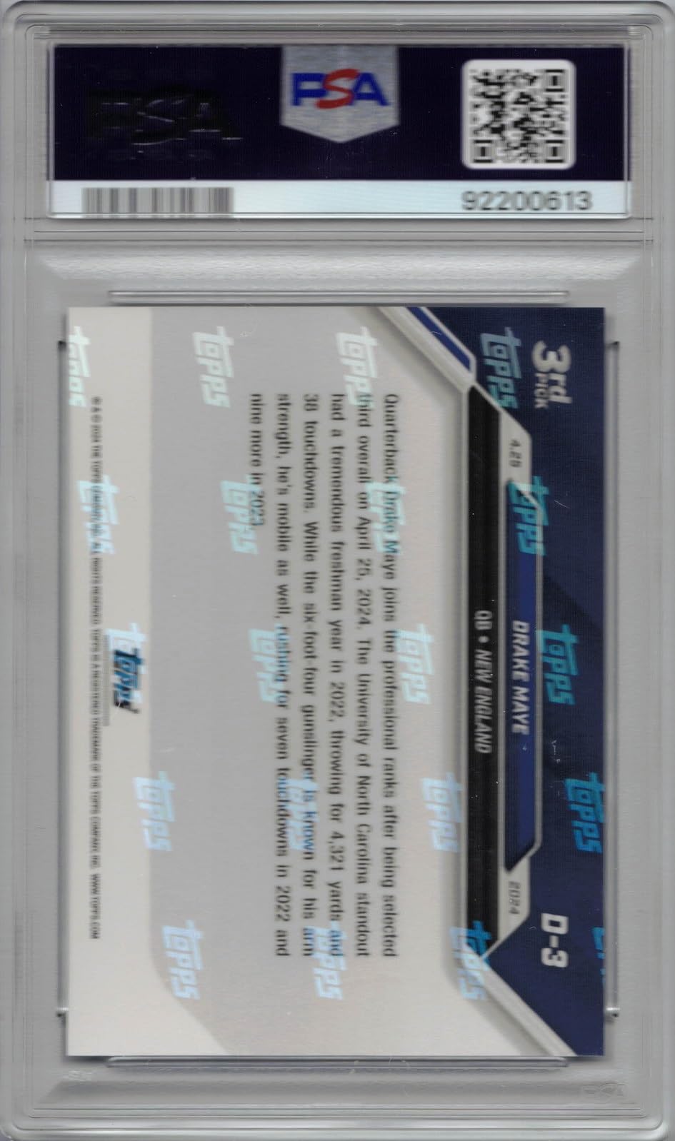 2024 Topps Now Football #D-3 Drake Maye Rookie Card PSA 10 Gem Mint - Collectible Trading Card for Sports Fans & Memorabilia Collectors - Perfect for Display, Investment, and Fantasy Football Enthusiasts