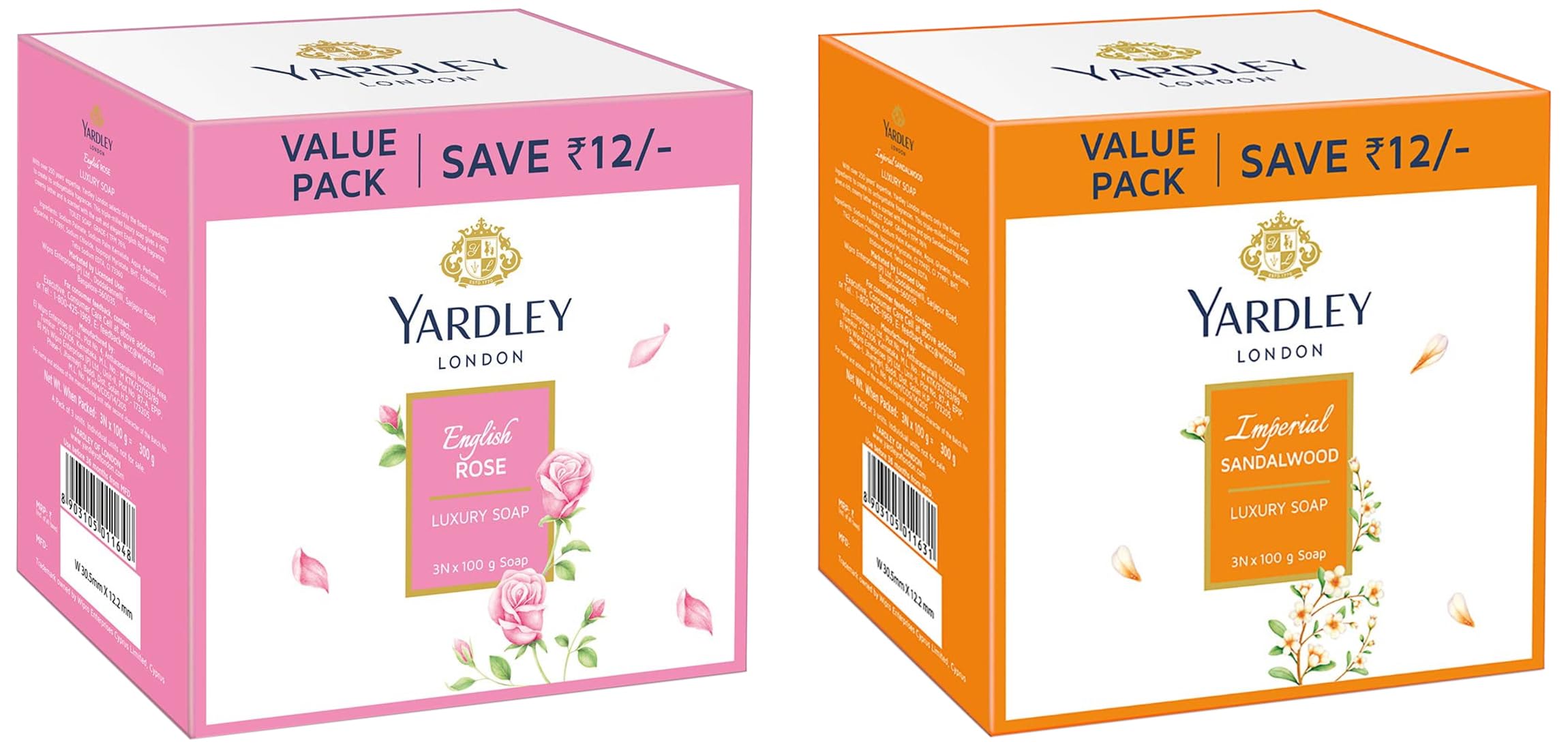 Yardley London Sandalwood & English Rose Luxury Soap Bars - 100g Each (Pack of 3) - Moisturizing Hand & Body Cleanser for Spa, Bath, and Gift Giving