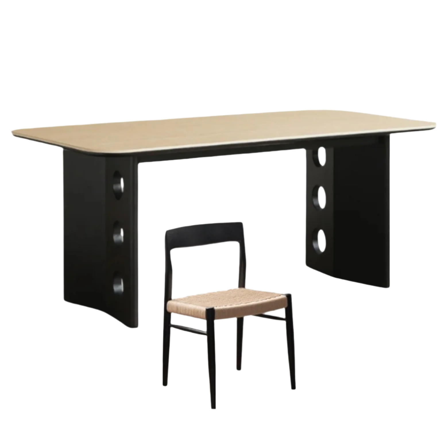 78.9x35.6x30 inch / 200.4x90.4x76.2 cm / black color / travertine slab dining table + 6 chairs