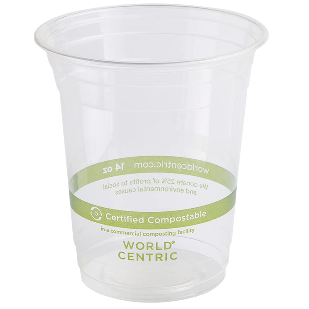 World Centric 100% Compostable Cold Cups - 14 oz Clear PLA Plastic Eco-Friendly Drinkware (Pack of 1000) for Parties, Cafes & Sustainable Events