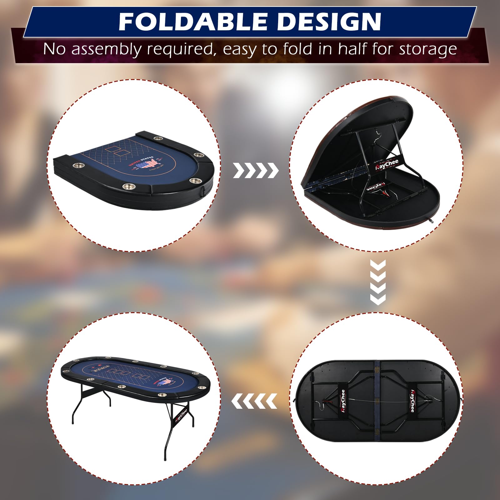 84 Inch Foldable Poker Table for 10 Players - Casino Grade Felt, Padded Rails & Cup Holders - Portable Texas Holdem & Blackjack Table - No Assembly Required (Black) - Perfect for Home Games, Casino Nights & Poker Tournaments