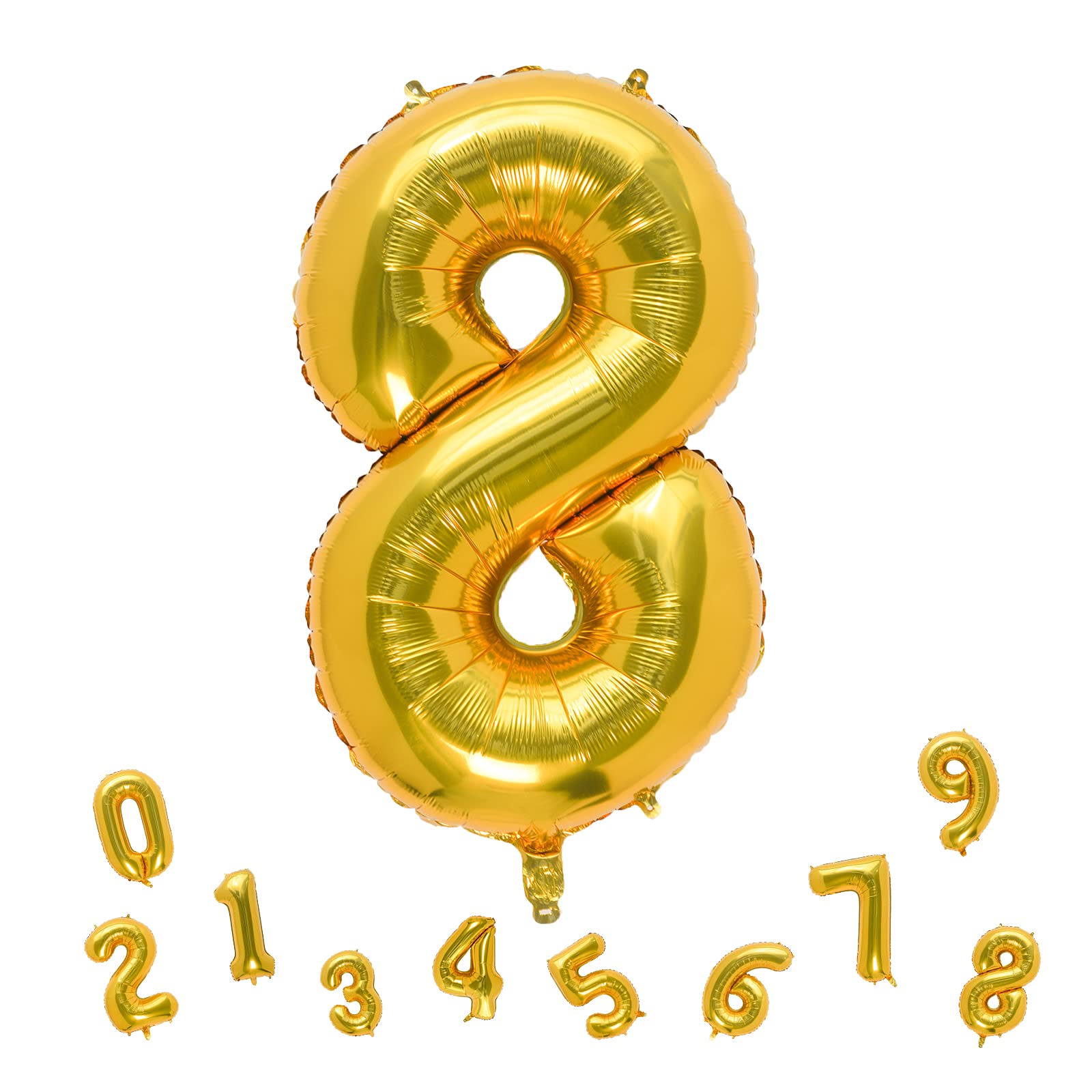 32 Inch Gold Number 8 Foil Balloons - Large Metallic Birthday Party Decorations for Anniversary, Graduation, New Year Celebrations - Perfect for Photo Backdrops & Event Centerpieces
