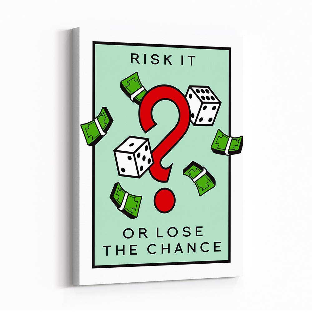 Inktuitive 'Take The Chance' Motivational Wall Art - 40x30 Premium Framed Canvas Print for Living Room & Office Decor | High Resolution Large Monopoly Money Inspired Artwork | Perfect for Home, Office & Game Room Decor